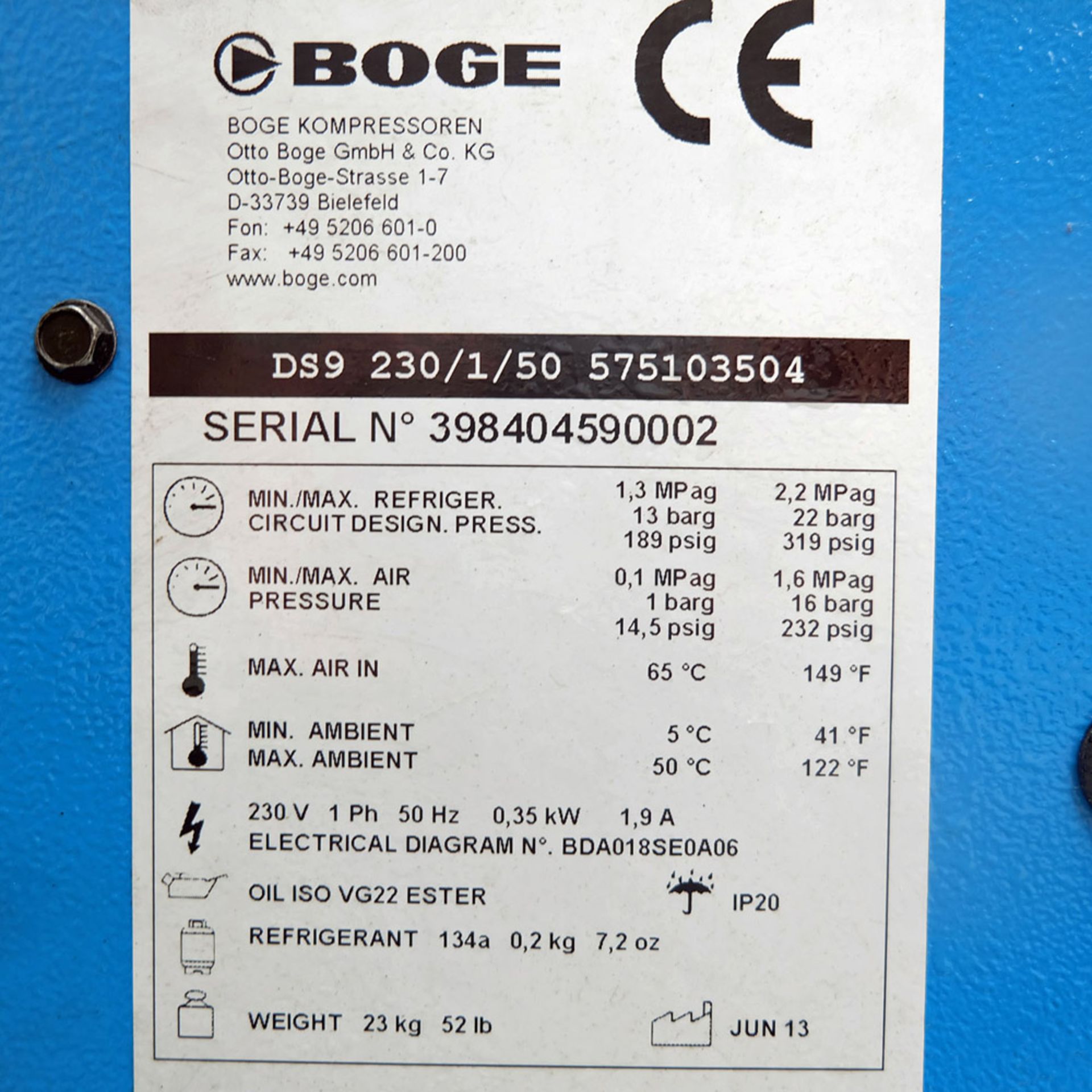 A BOGE Type C7 LDR-270 Receiver Mounted Rotary Screw Air Compressor: Flow Rate 0.728 m/min, Max - Image 6 of 9