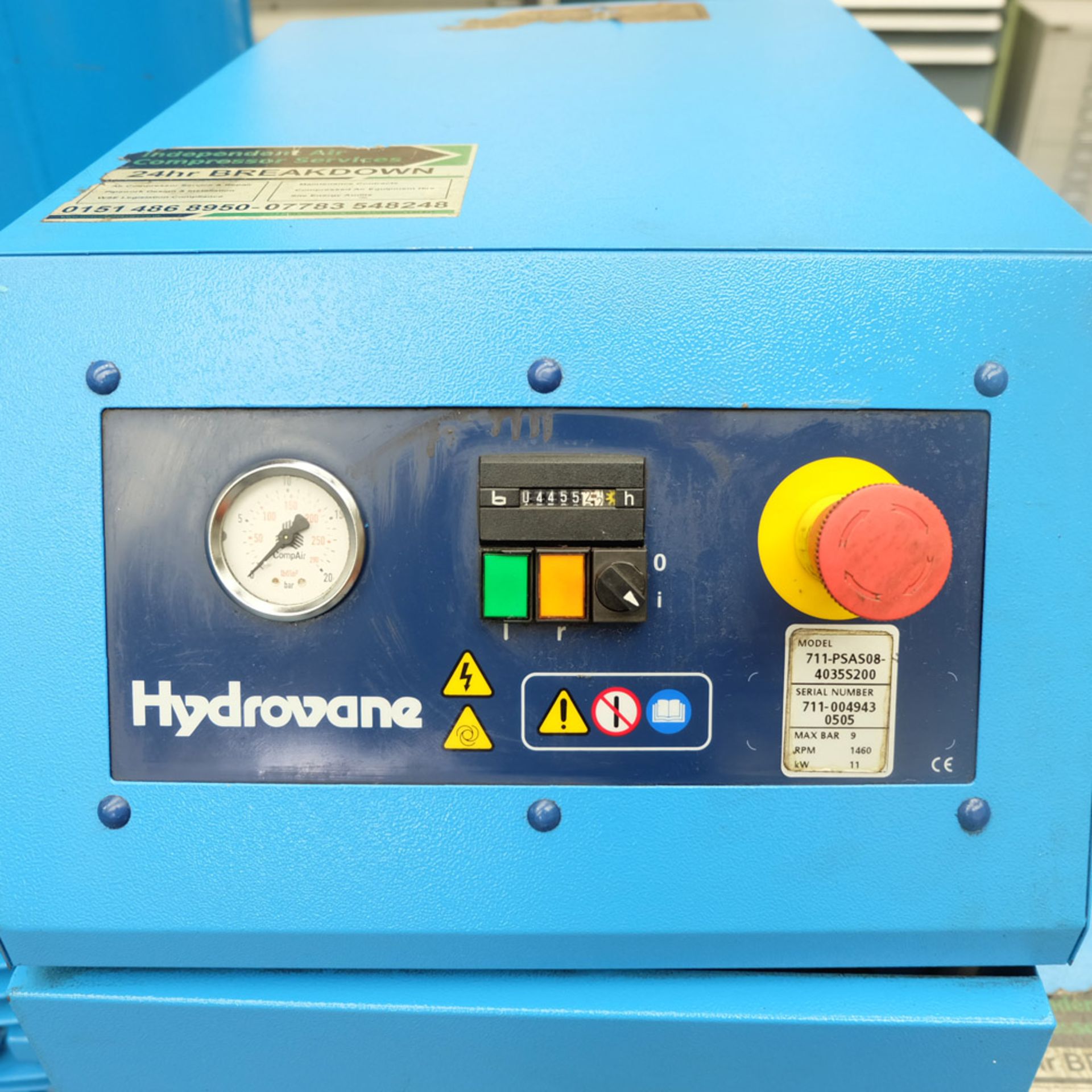 A HYDROVANE Type HV11 Model 711-PSAS08-4035S200 Rotary Air Compressor: Max BAR 9, Motor 11kW, Flow - Image 3 of 7