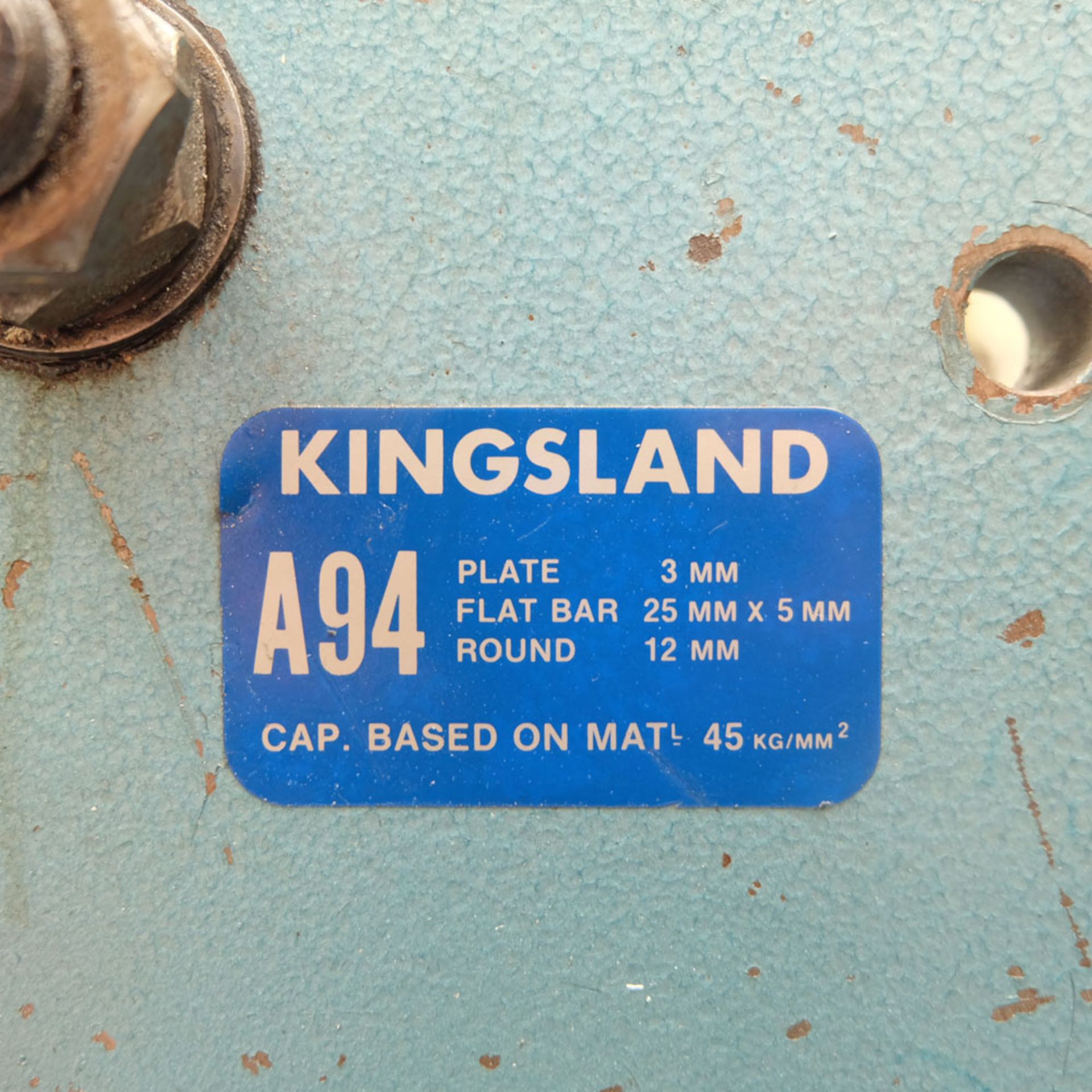 A KINGSLAND TYPE A94 Hand Cropper: Plate Size 250mm x 3mm, Round Bar 12mm, Flat Bar 25mm x 5mm on - Image 4 of 4