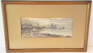 Antique Art Framed Watercolour Painting Dated 1921 Coastal Scene Monogram R Lower Right NO RESERVE