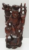 Antique Vintage Hard Wood Carved Immortal Oriental Figure On Back of a Stag
