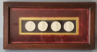 Antique Victorian Plaster Cast of Coins or Medals Mounted & Framed in Oak Velvet Lined Frame. No