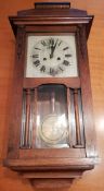 Vintage Retro Oak Cased Wall Clock Chimes & 1930's Wall Mirrow With Hand Painted Scene