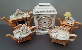 Vintage Retro Collection 4 x Portmeirion Novelty Teapots Size 1 cup Plus Clock