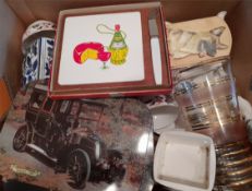 Vintage Retro Banana Box of Assorted Items Includes Part Tea Service Collectable Plates & Dog