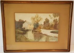 Antique Art Framed Watercolour Painting River & Mill Scene Signed Smith Lower Left NO RESERVE