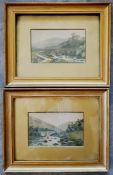 Antique Art 2 x Framed Watercolour Paintings The Dart At Two Bridges & Dartmoor Fingle Bridge