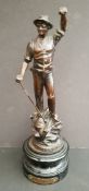Antique Bronzed Spelter Figure Cornish Miner 12 inches tall