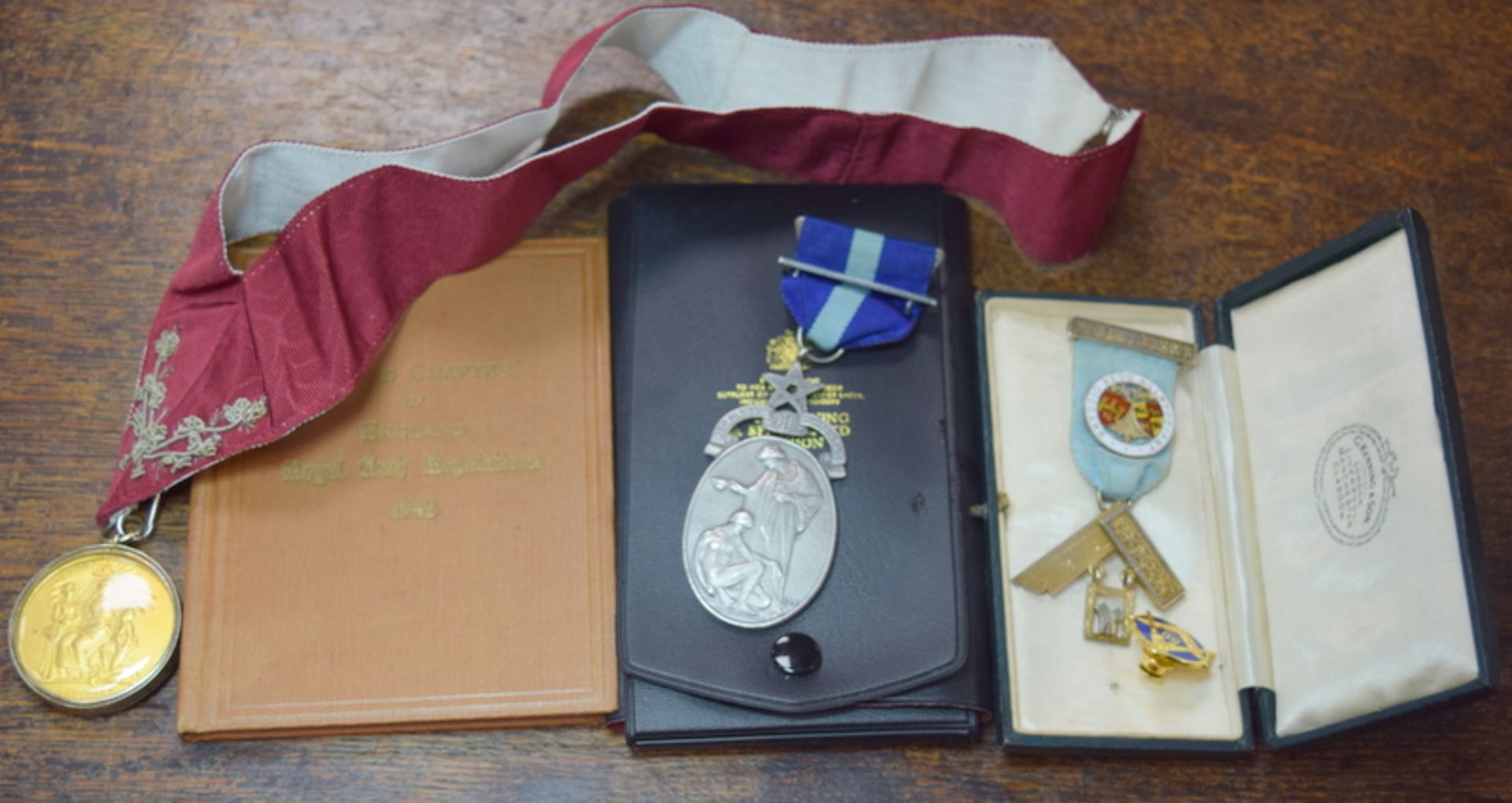 Collection Of 4 Silver And Gilt Masonic Medals, Jewels