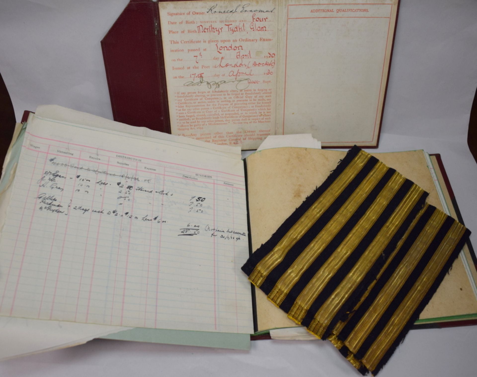 WW2 Era Captain's Stripes And Documents