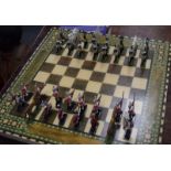 Antique Painted Lead Civil War Chess Set