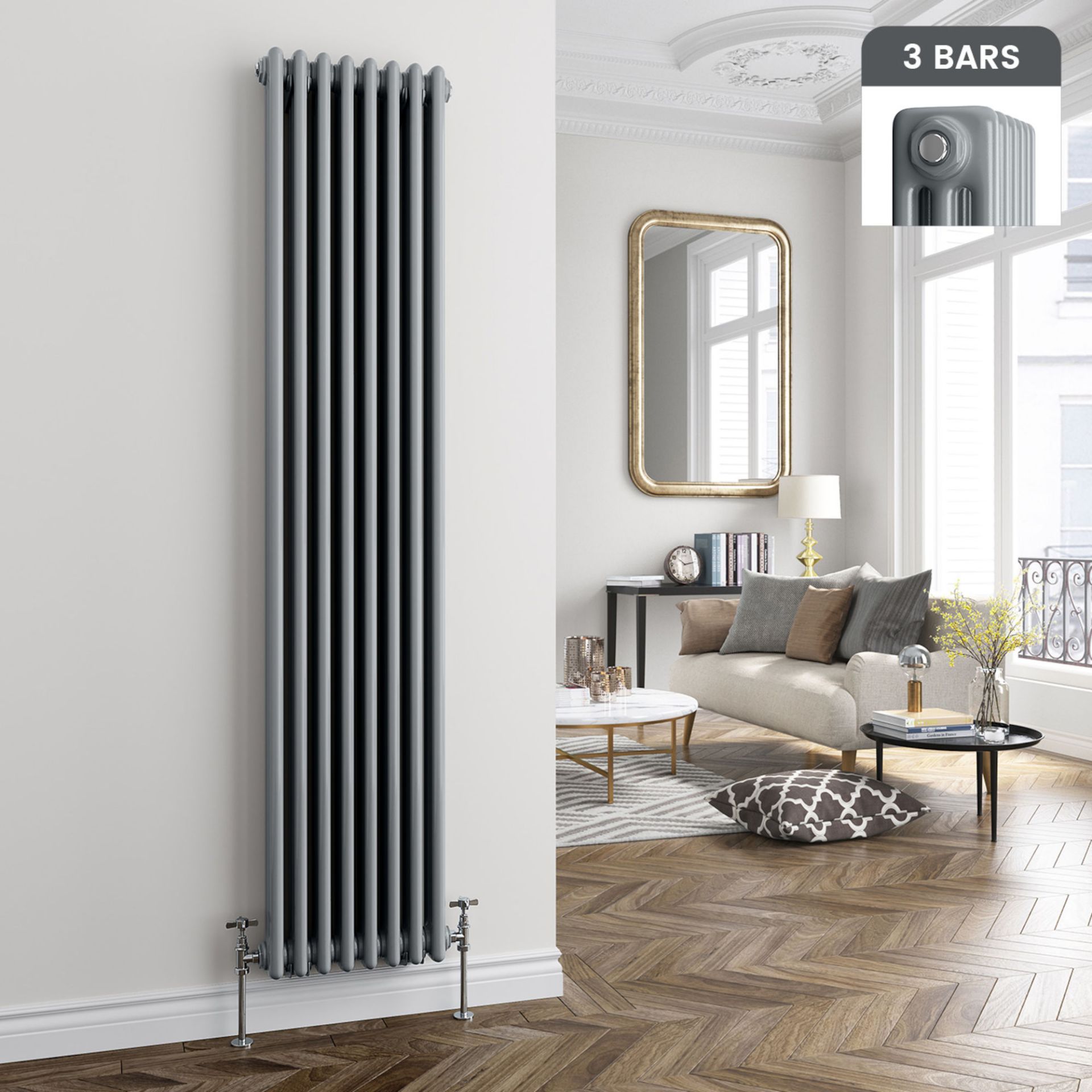 (NY160) 1800x380mm Earl Grey Triple Panel Vertical Colosseum Radiator. RRP £441.99. For an elegant
