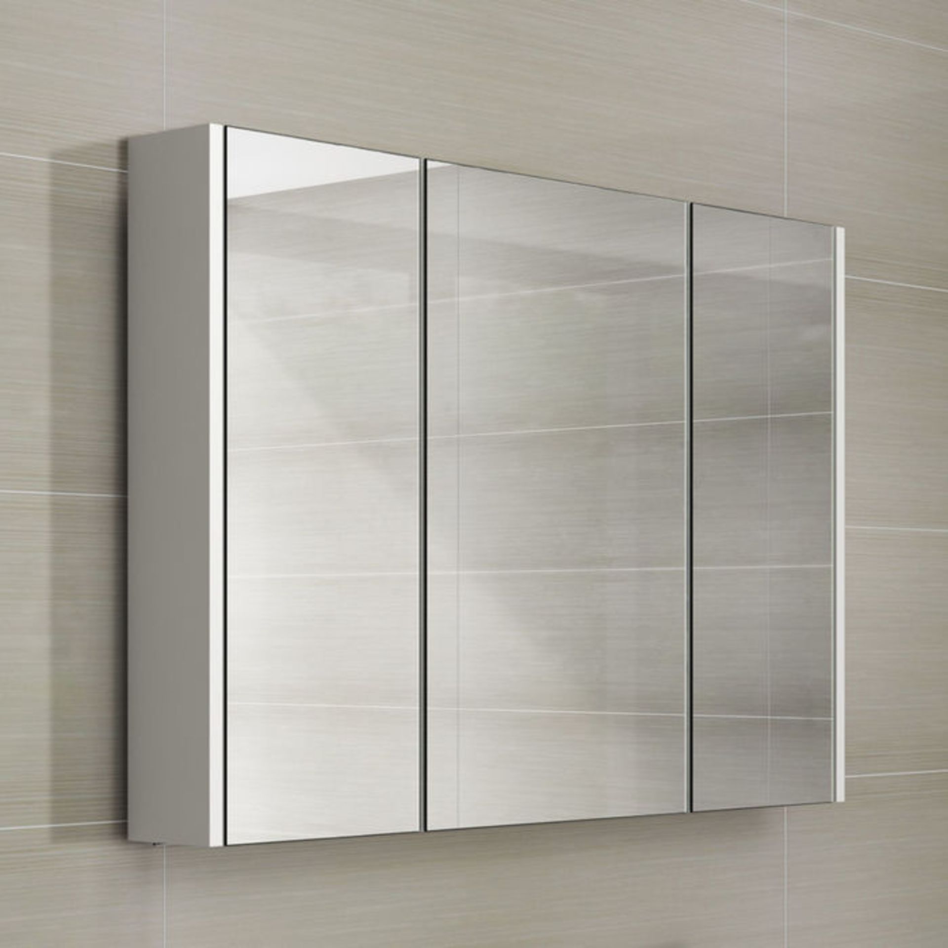 (TA169) 900mm Gloss White Triple Door Mirror Cabinet. RRP £299.99. Sleek contemporary design