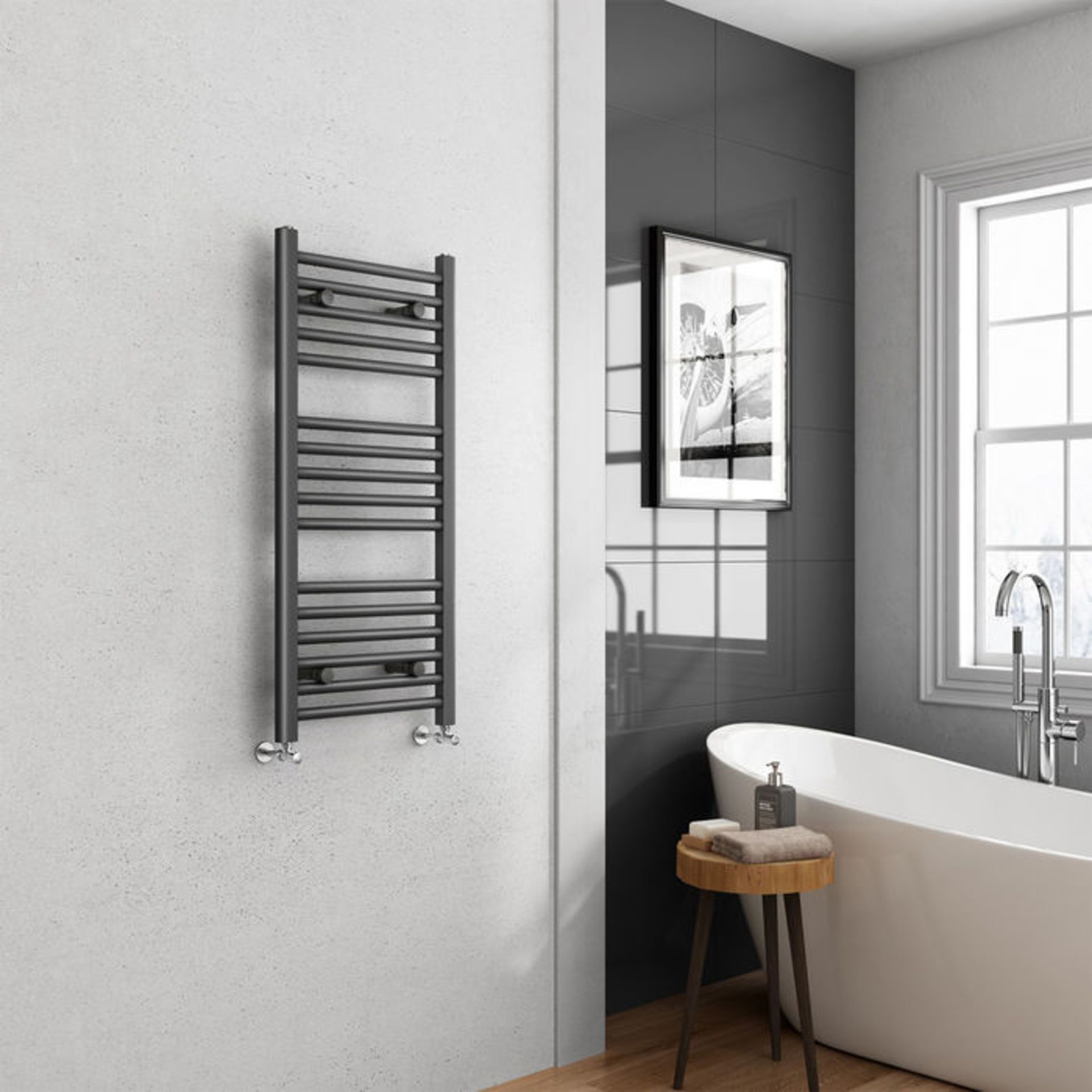 (NY169) 1000x450mm - 25mm Tubes - Anthracite Heated Straight Rail Ladder Towel Radiator. This - Image 2 of 3