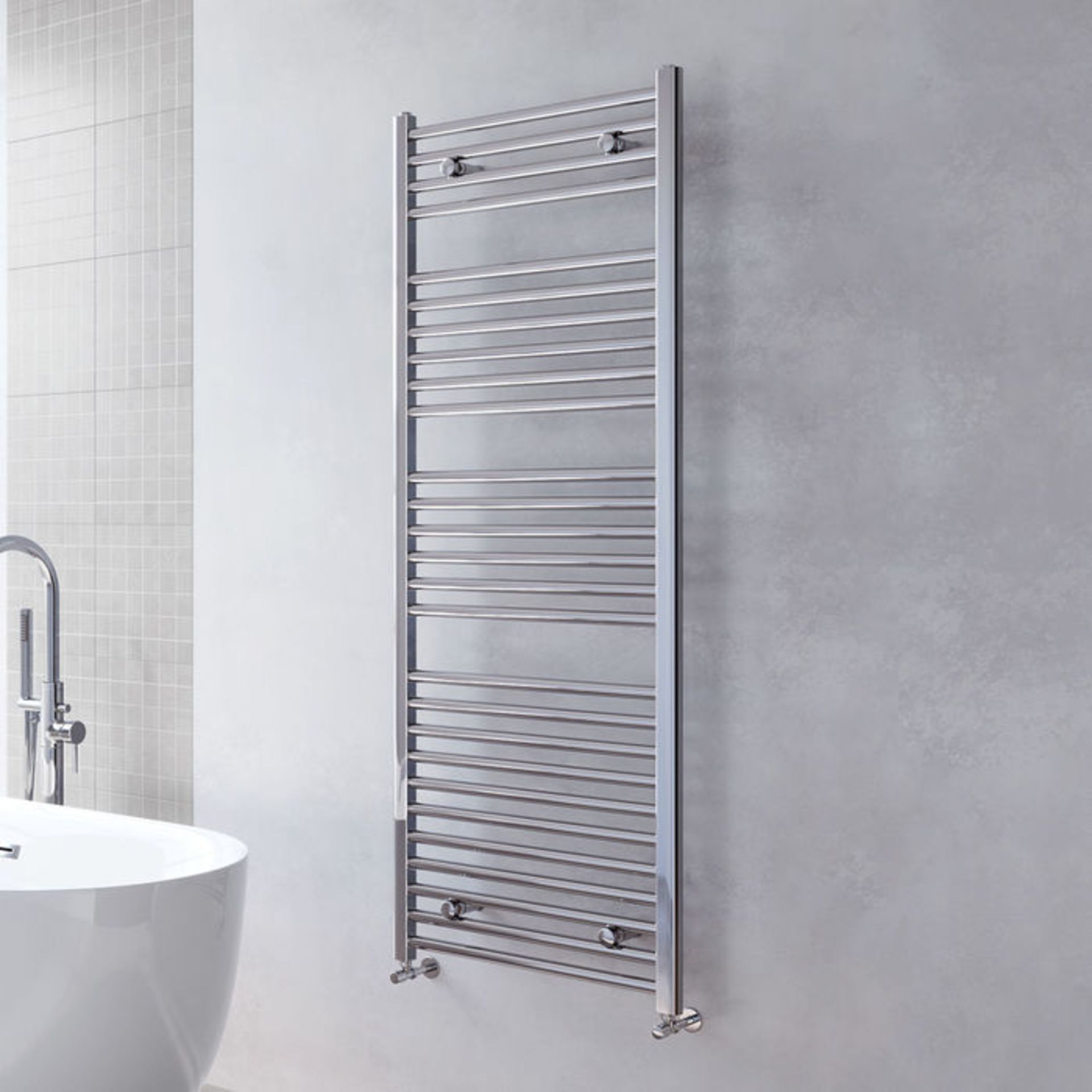 (HS54) 1600x600mm -25mm Tubes - Chrome Heated Straight Rail Ladder Towel Radiator. This premium - Image 2 of 5