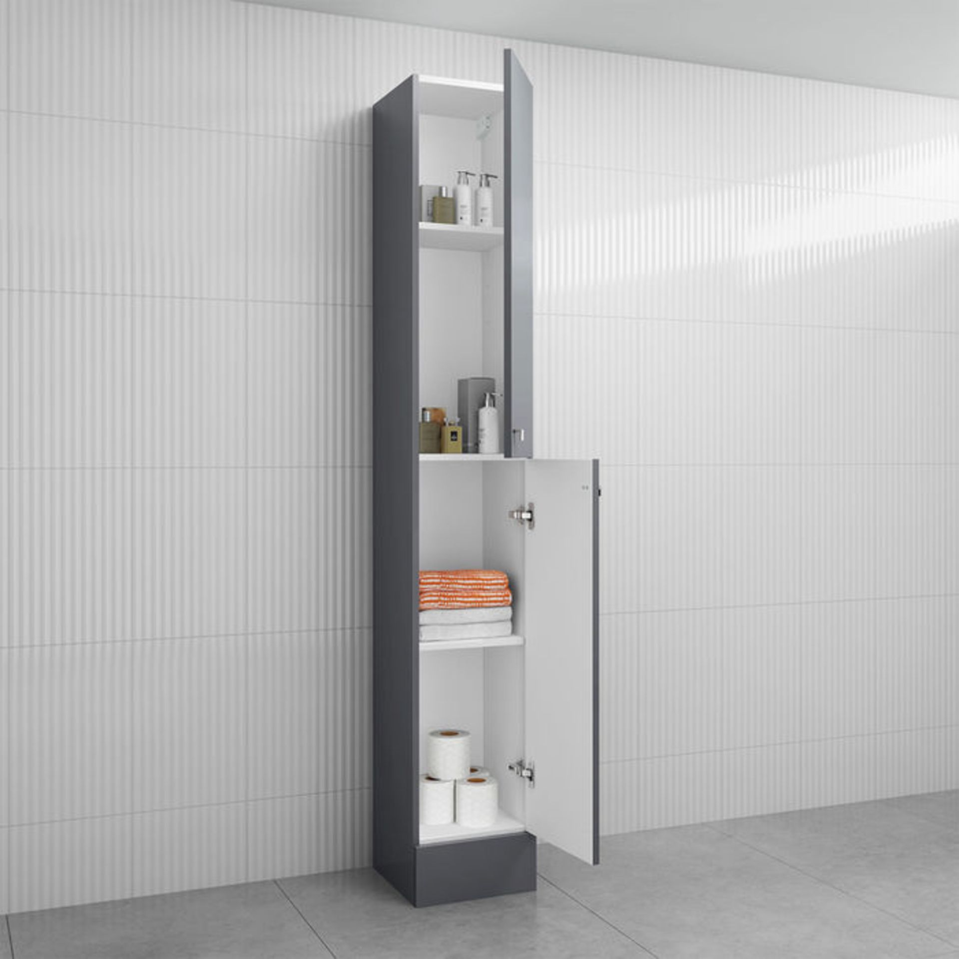 (NY77) 1900x300mm Harper Gloss Grey Tall Storage Cabinet - Floor Standing. RRP £199.99. Our tall - Image 2 of 5