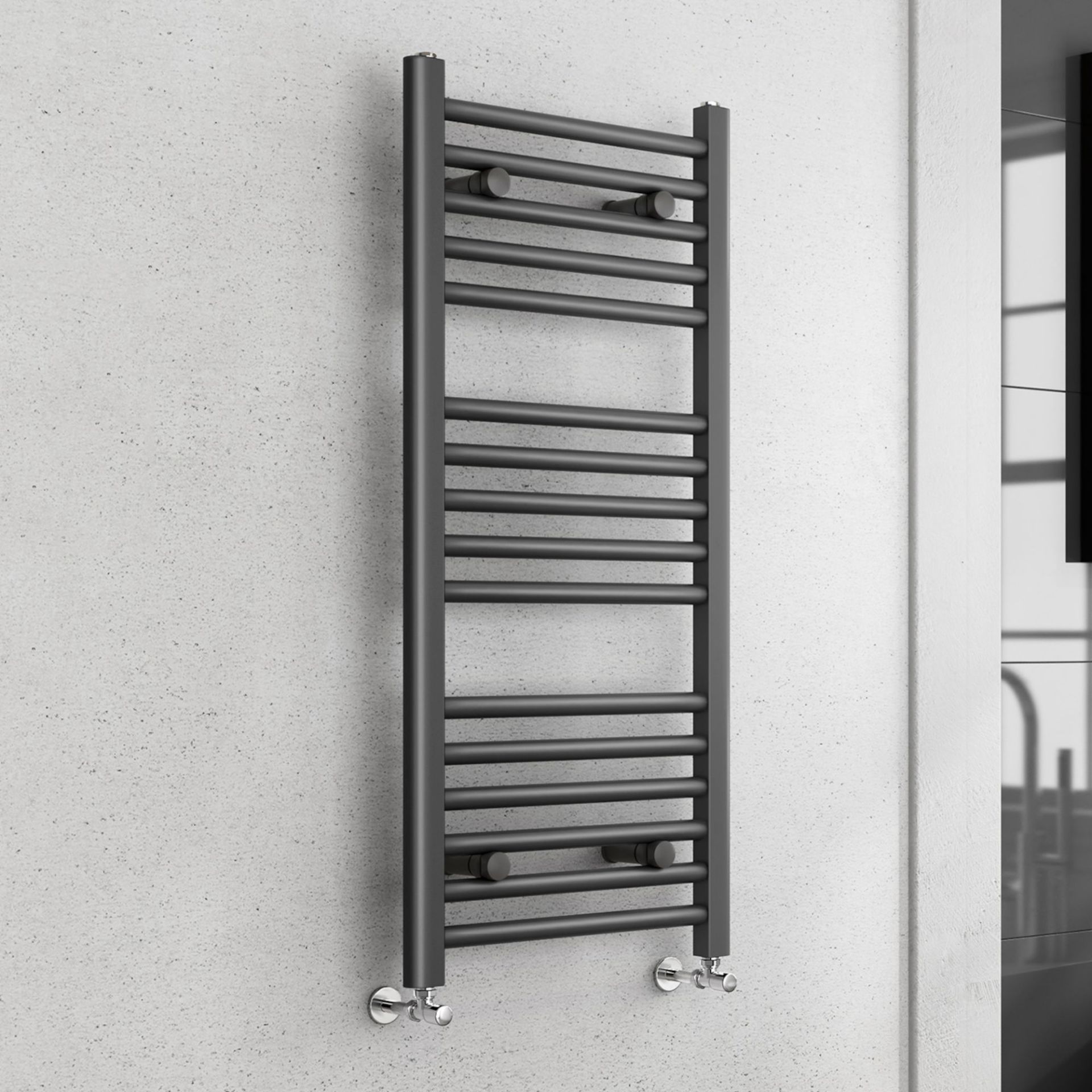 (NY169) 1000x450mm - 25mm Tubes - Anthracite Heated Straight Rail Ladder Towel Radiator. This