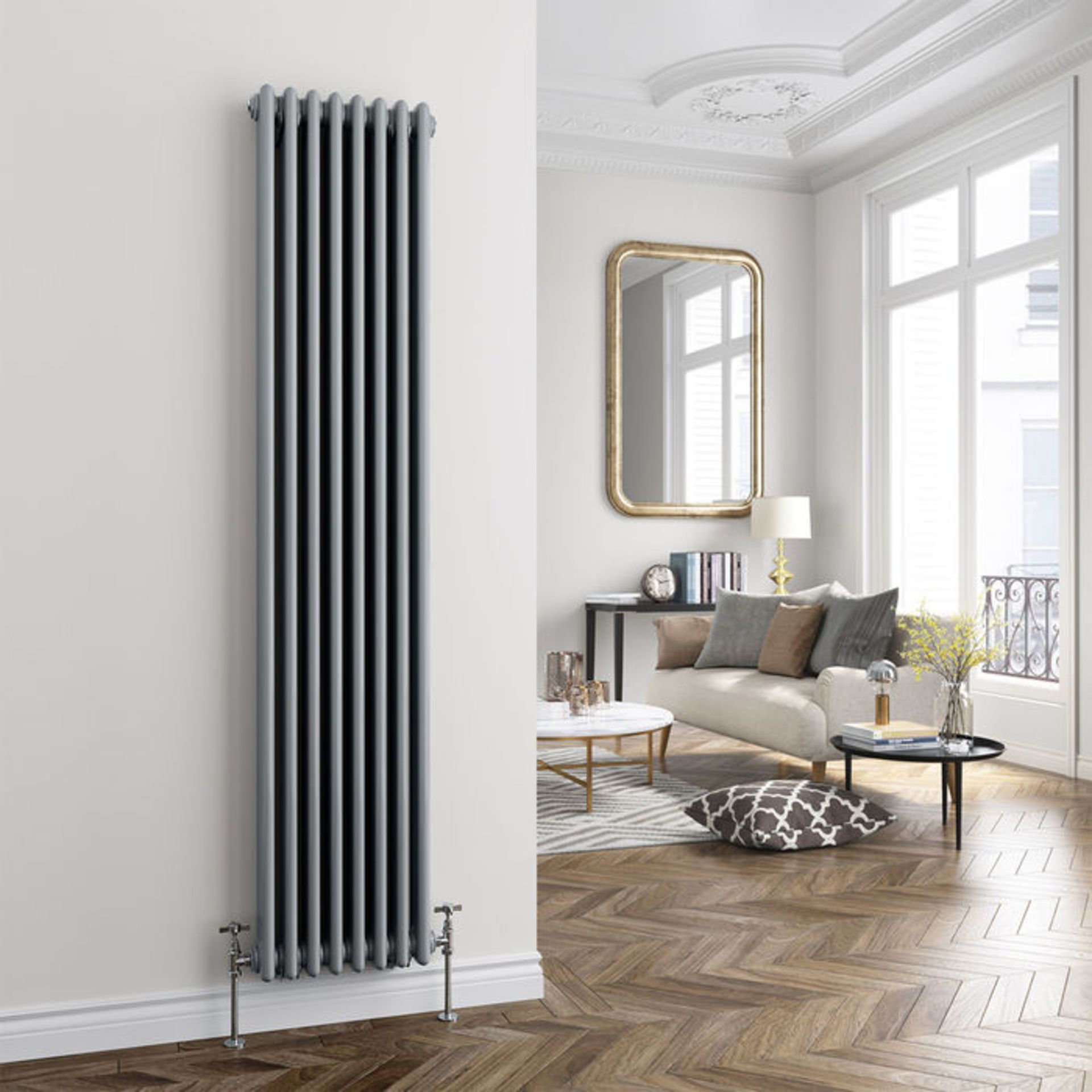 (NY160) 1800x380mm Earl Grey Triple Panel Vertical Colosseum Radiator. RRP £441.99. For an elegant - Image 2 of 3
