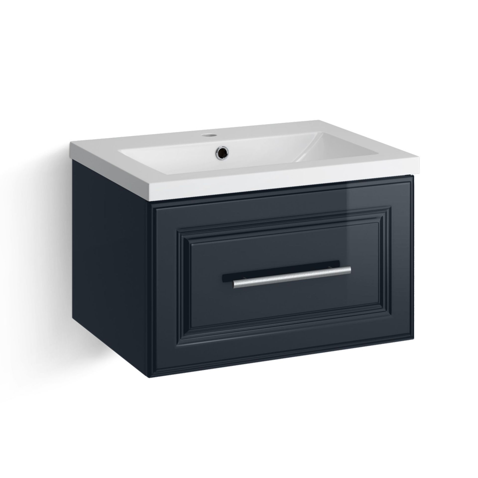 (XM188) 600mm Arden Gloss Black Blue Vanity Unit - Wall Hung. RRP £499.99. Comes complete with - Image 2 of 4