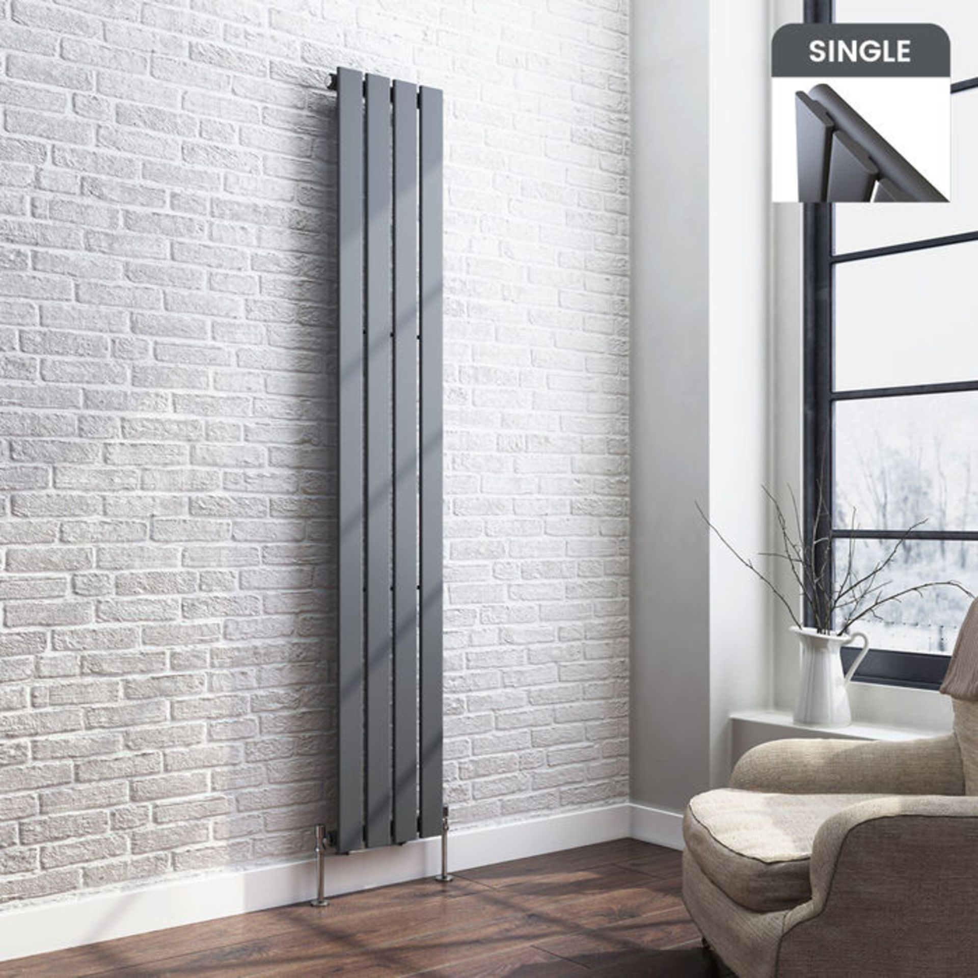 (HS113) 1800x300mm Anthracite Single Flat Panel Vertical Radiator. Made with low carbon steel Anti-