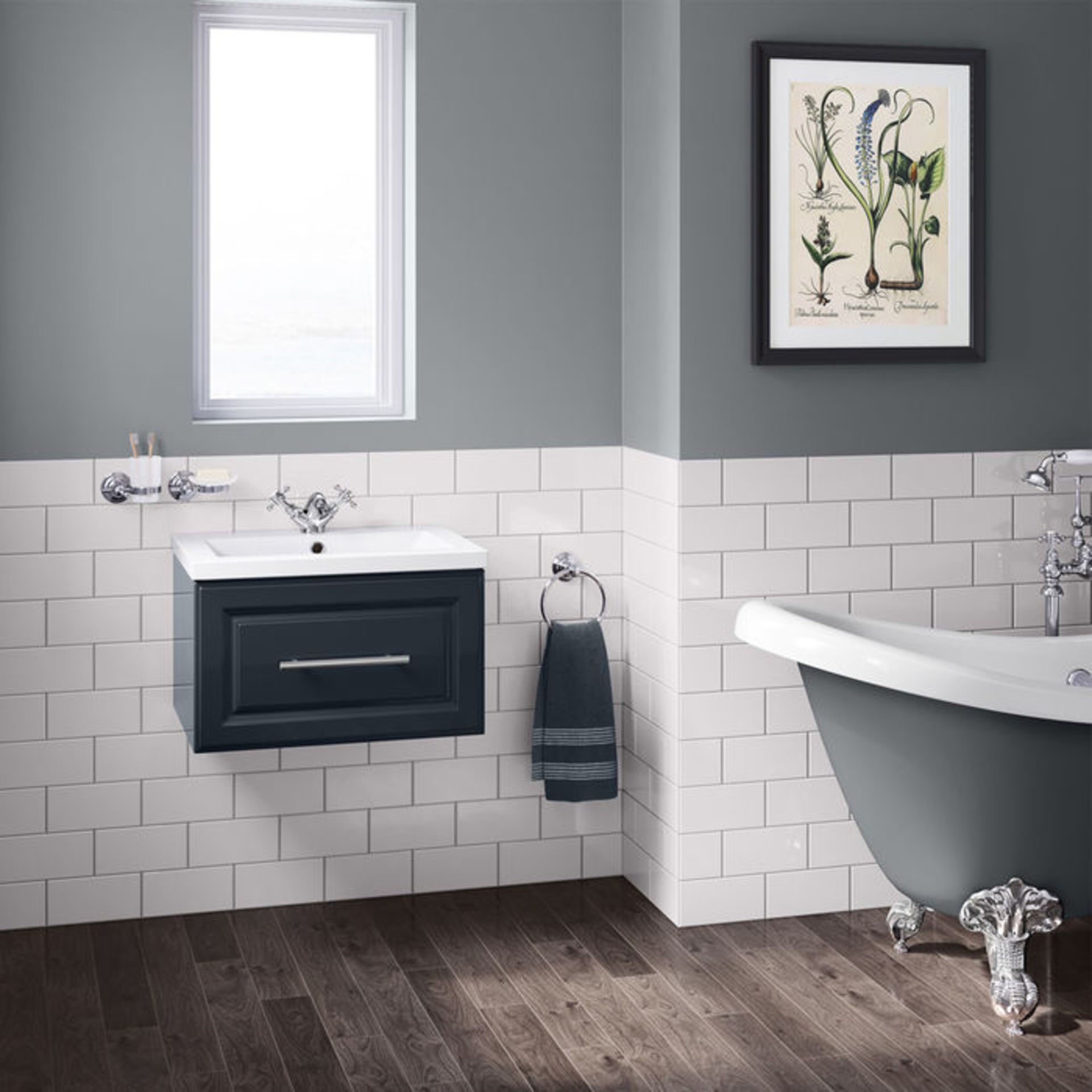 (XM188) 600mm Arden Gloss Black Blue Vanity Unit - Wall Hung. RRP £499.99. Comes complete with - Image 4 of 4