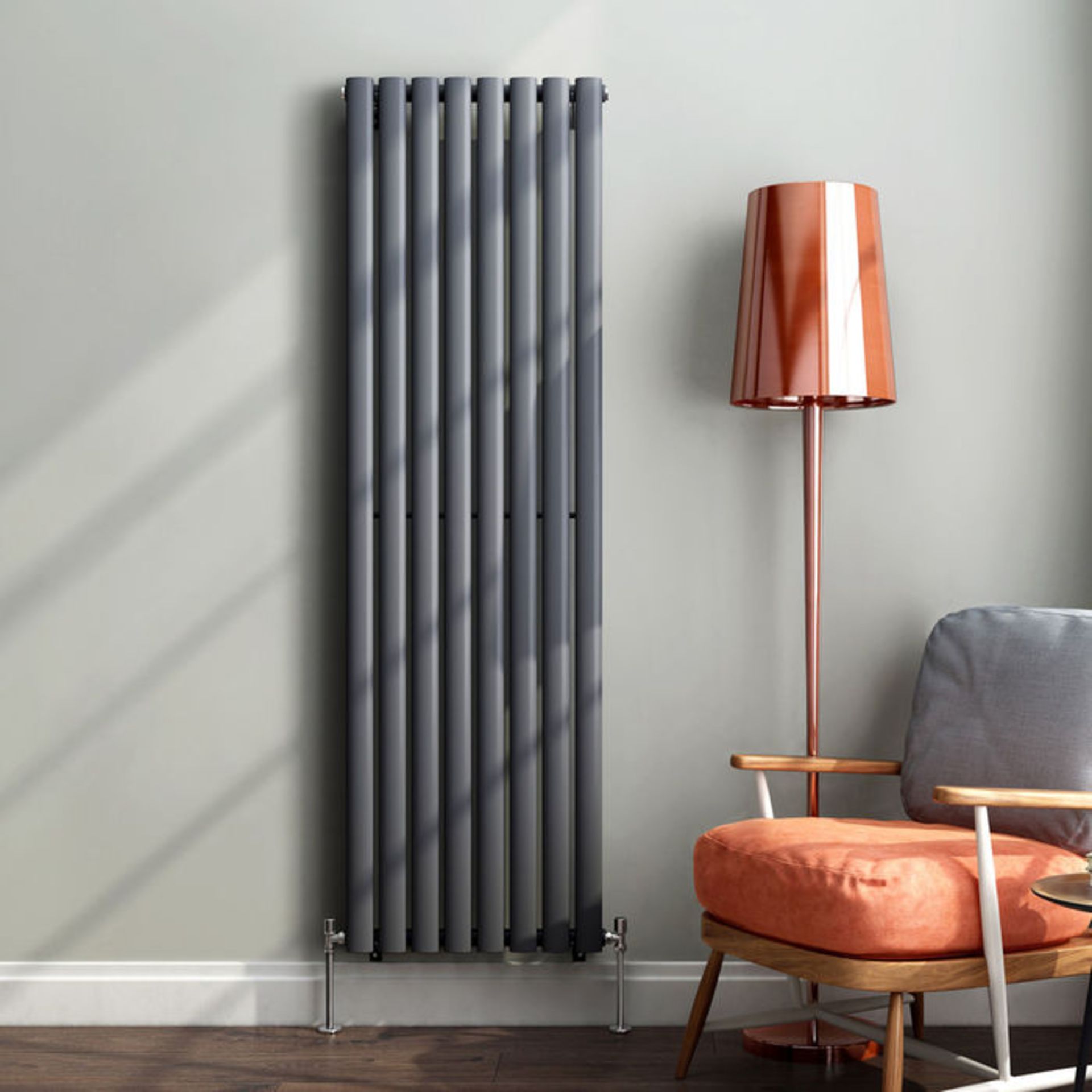 (AL186) 1600x480mm Anthracite Double Oval Tube Vertical Premium Radiator. RRP £399.99. Made from low - Image 2 of 4