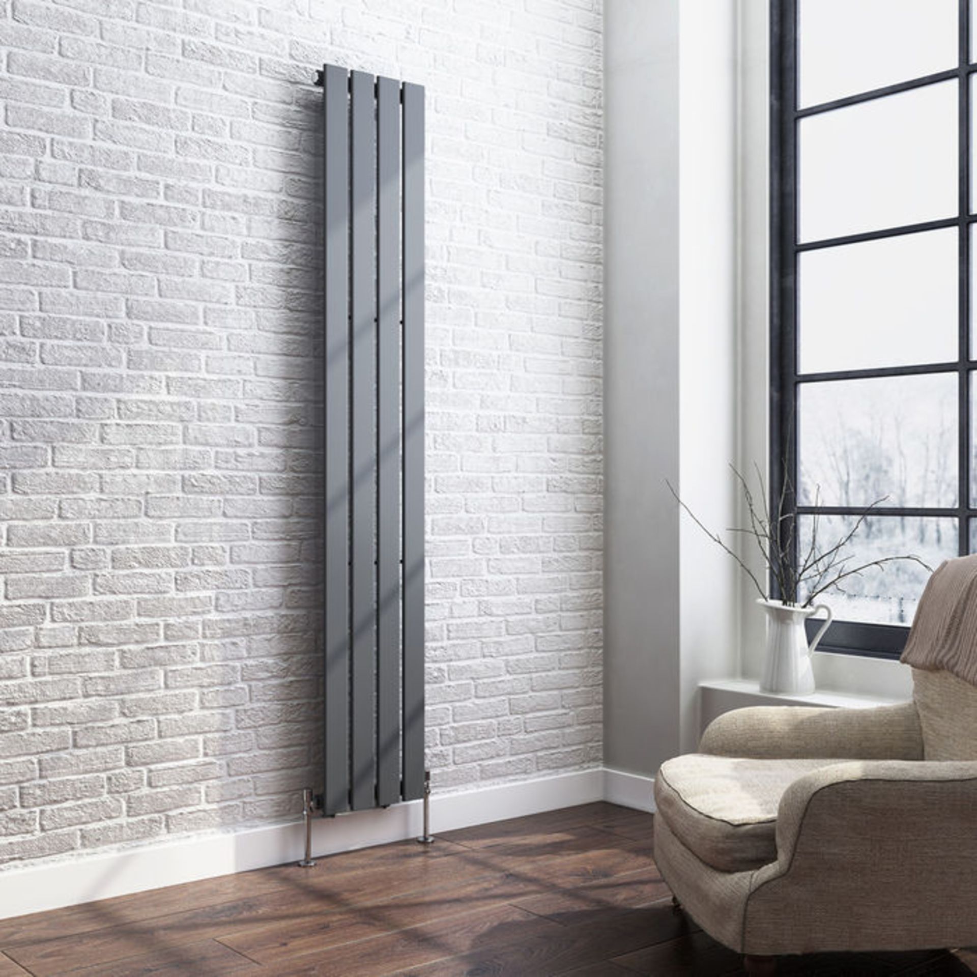(HS113) 1800x300mm Anthracite Single Flat Panel Vertical Radiator. Made with low carbon steel Anti- - Image 2 of 3