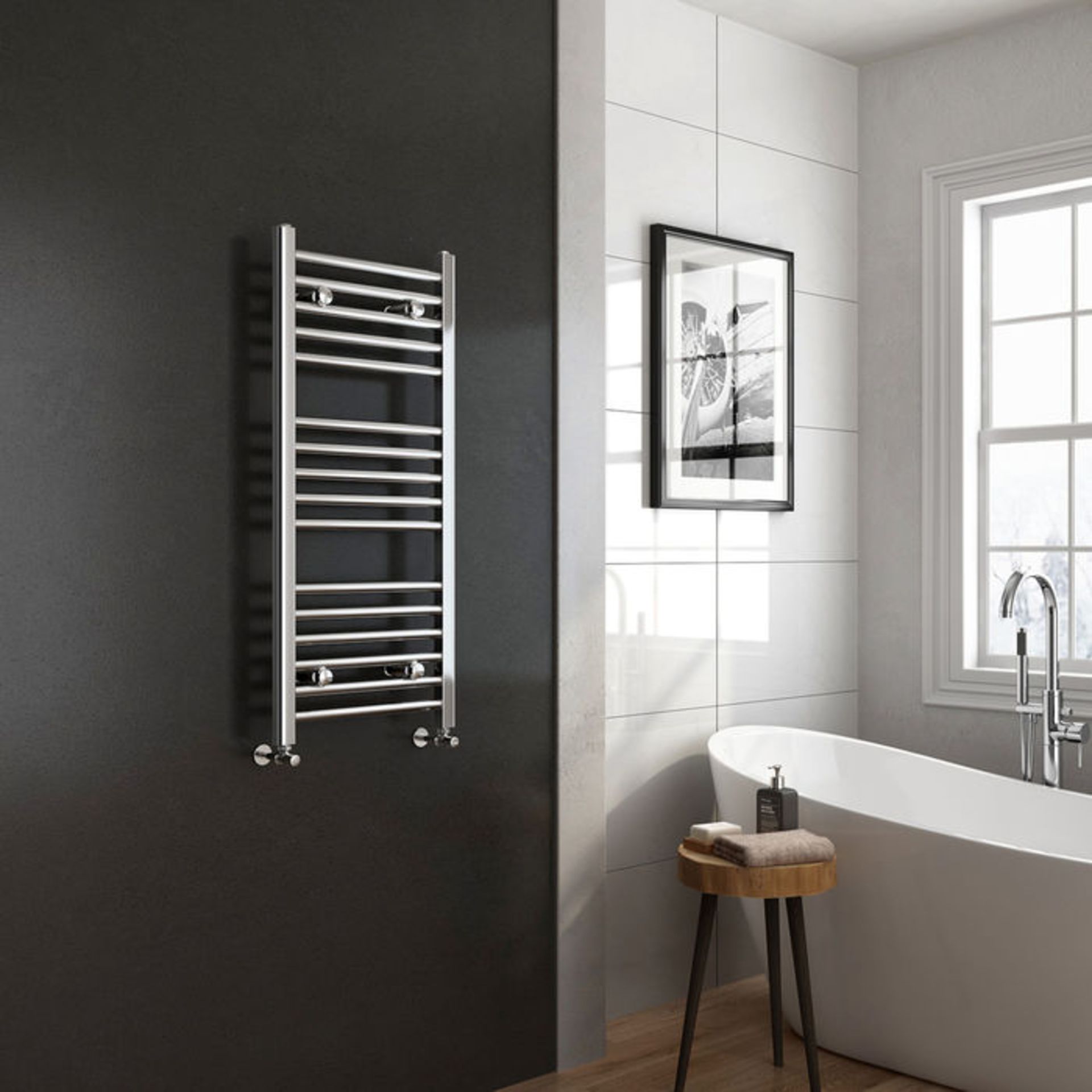 (XM99) 1000x450mm - 25mm Tubes - Chrome Heated Straight Rail Ladder Towel Radiator. This premium - Image 3 of 5