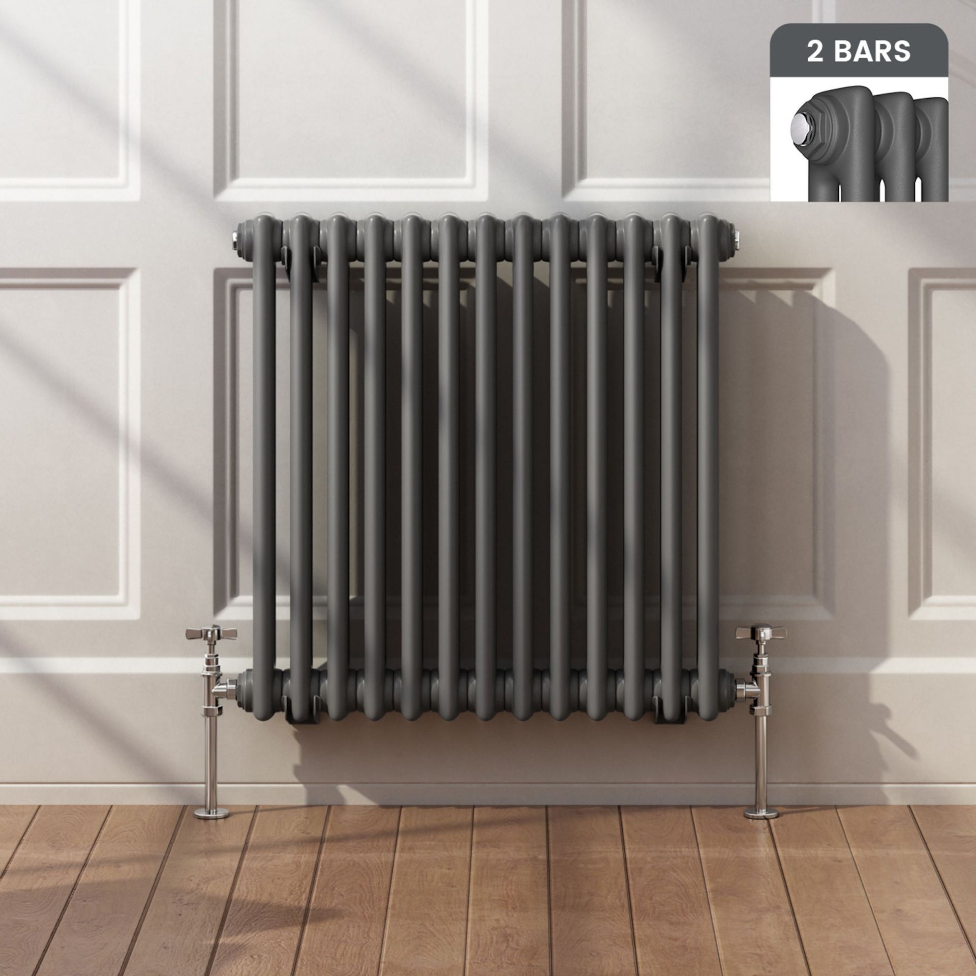 (XM121) 600x603mm Anthracite Double Panel Horizontal Colosseum Traditional Radiator. RRP £309.99.