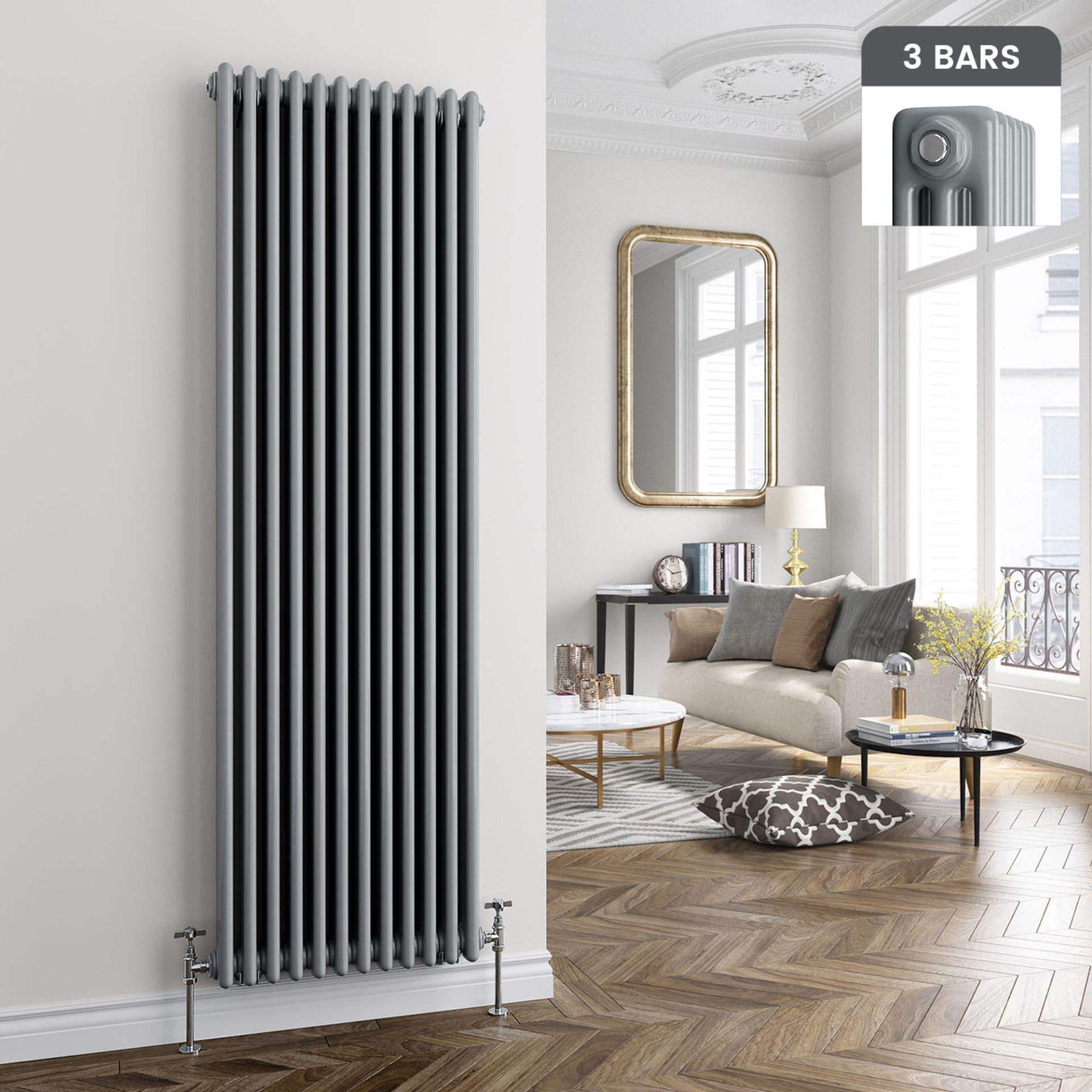 (XM74) 1800x554mm Earl Grey Triple Panel Vertical ColosseumTraditional Radiator. RRP £554.99.Made