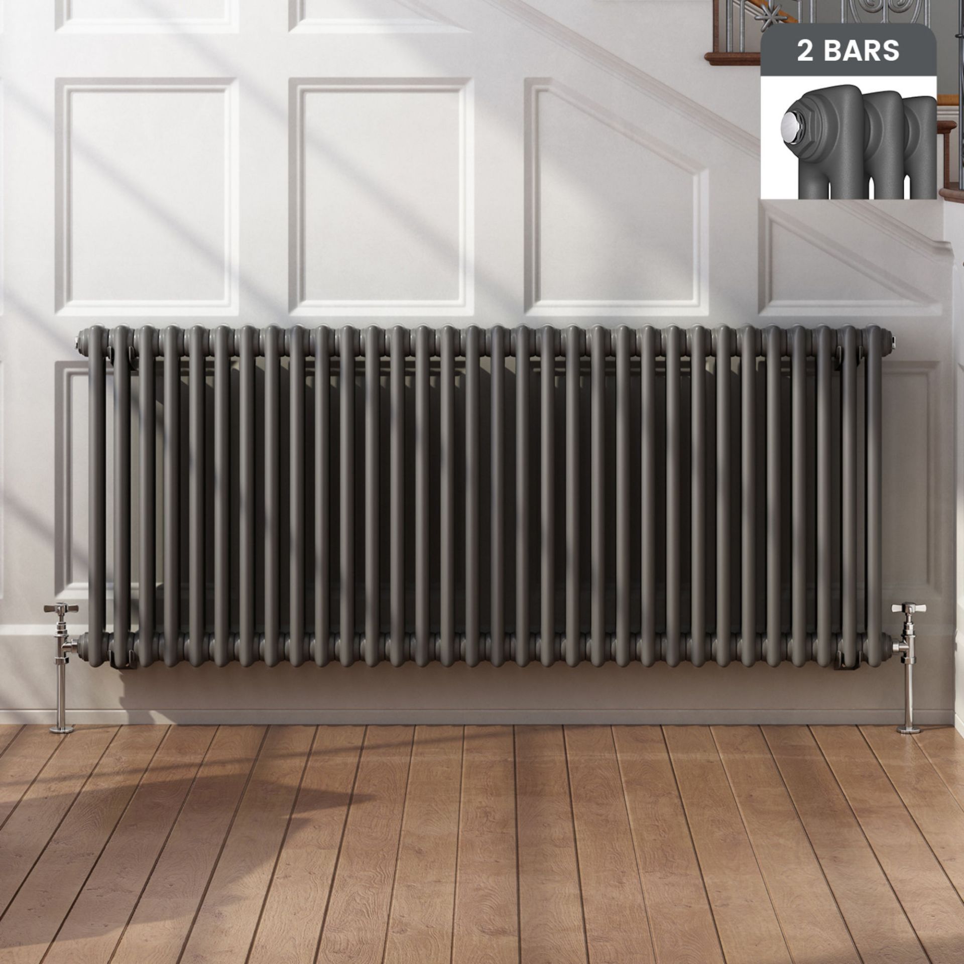 (XM122) 600x1458mm Anthracite Double Panel Horizontal Colosseum Traditional Radiator. RRP £539.99.