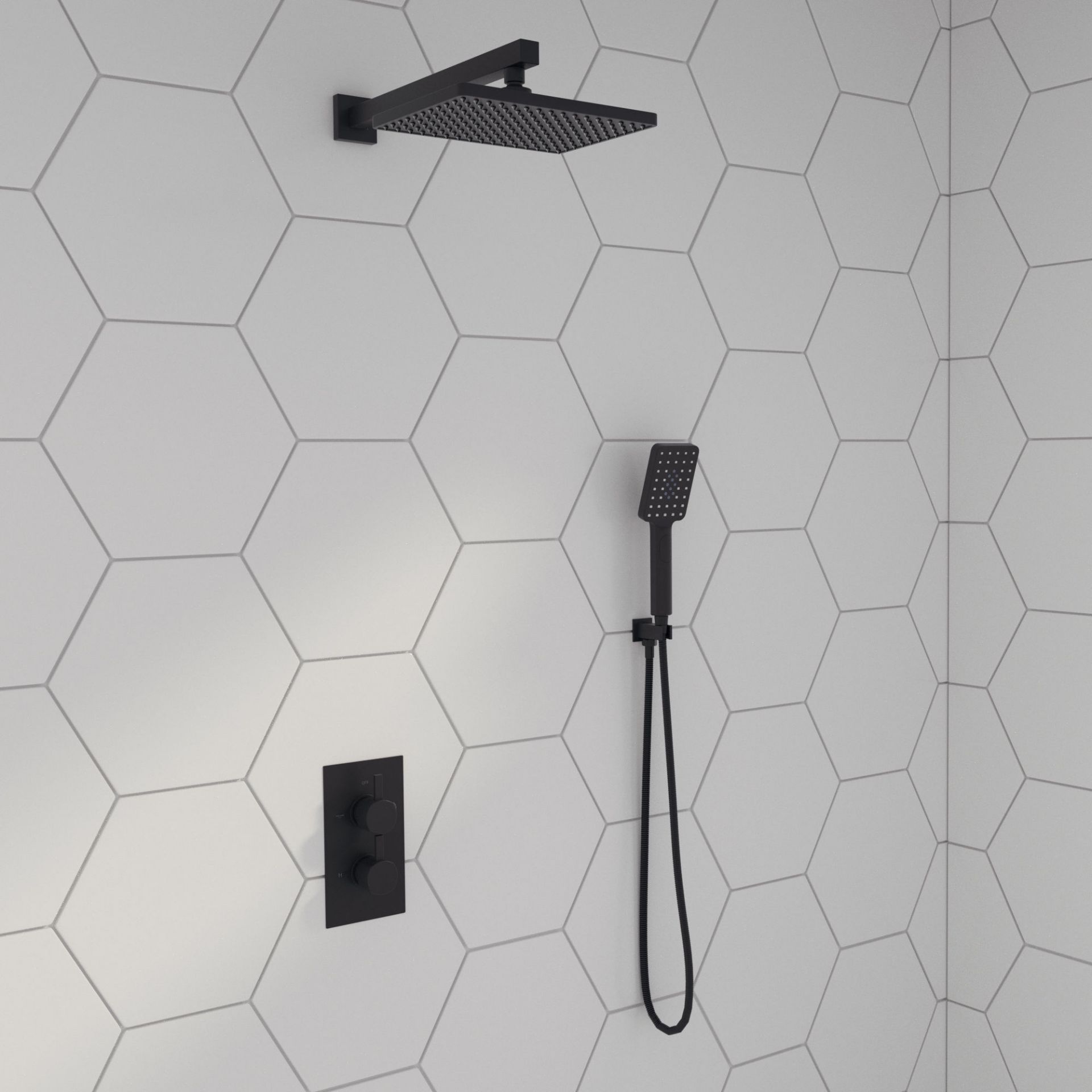 (XM45) Square Concealed Thermostatic Mixer Shower Kit & Large Head, Matte Black. Premium on trend - Image 3 of 4