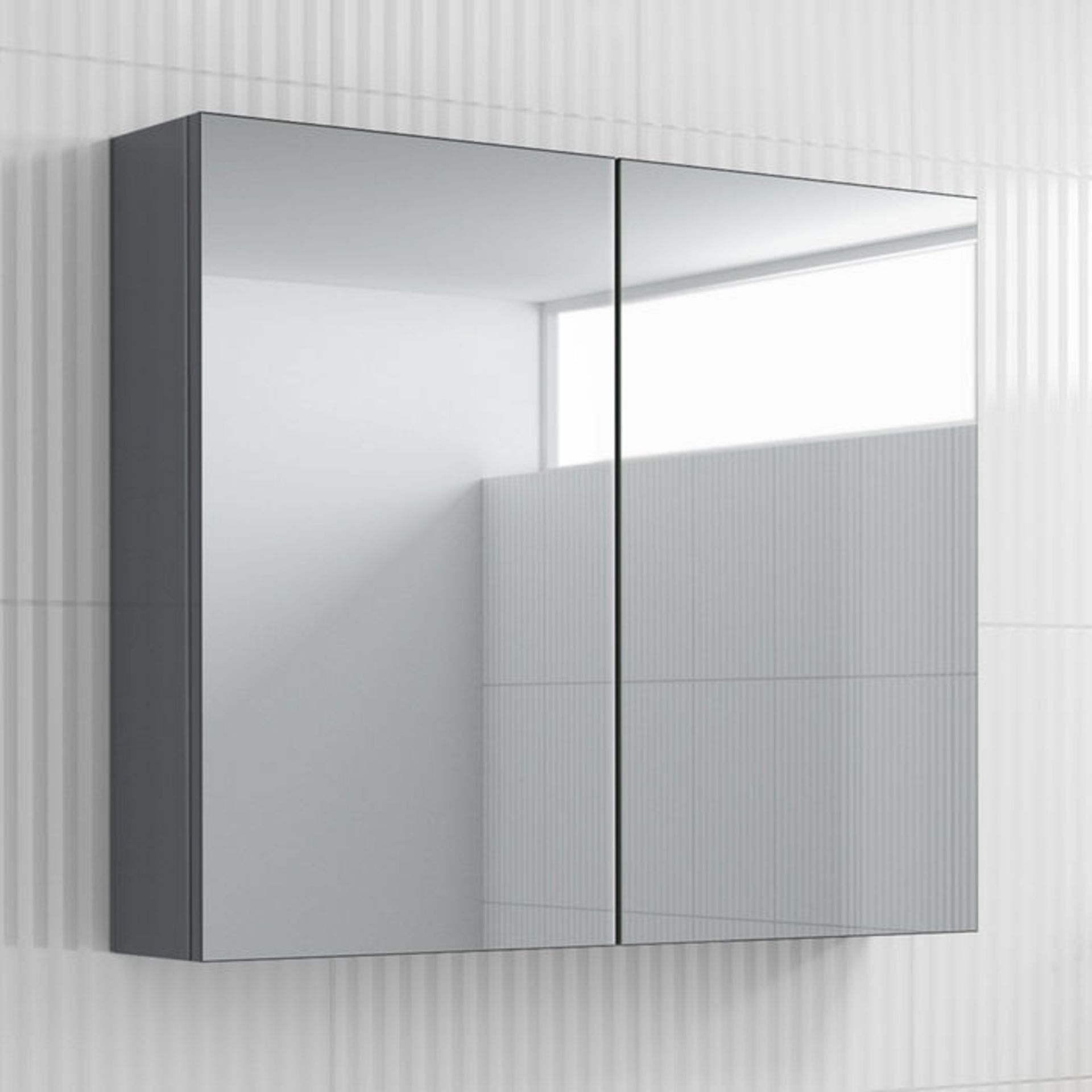 (XM91) 667mm Harper Gloss Grey Double Door Mirror Cabinet. RRP £299.99. Part of our Flat Pack - Image 2 of 4