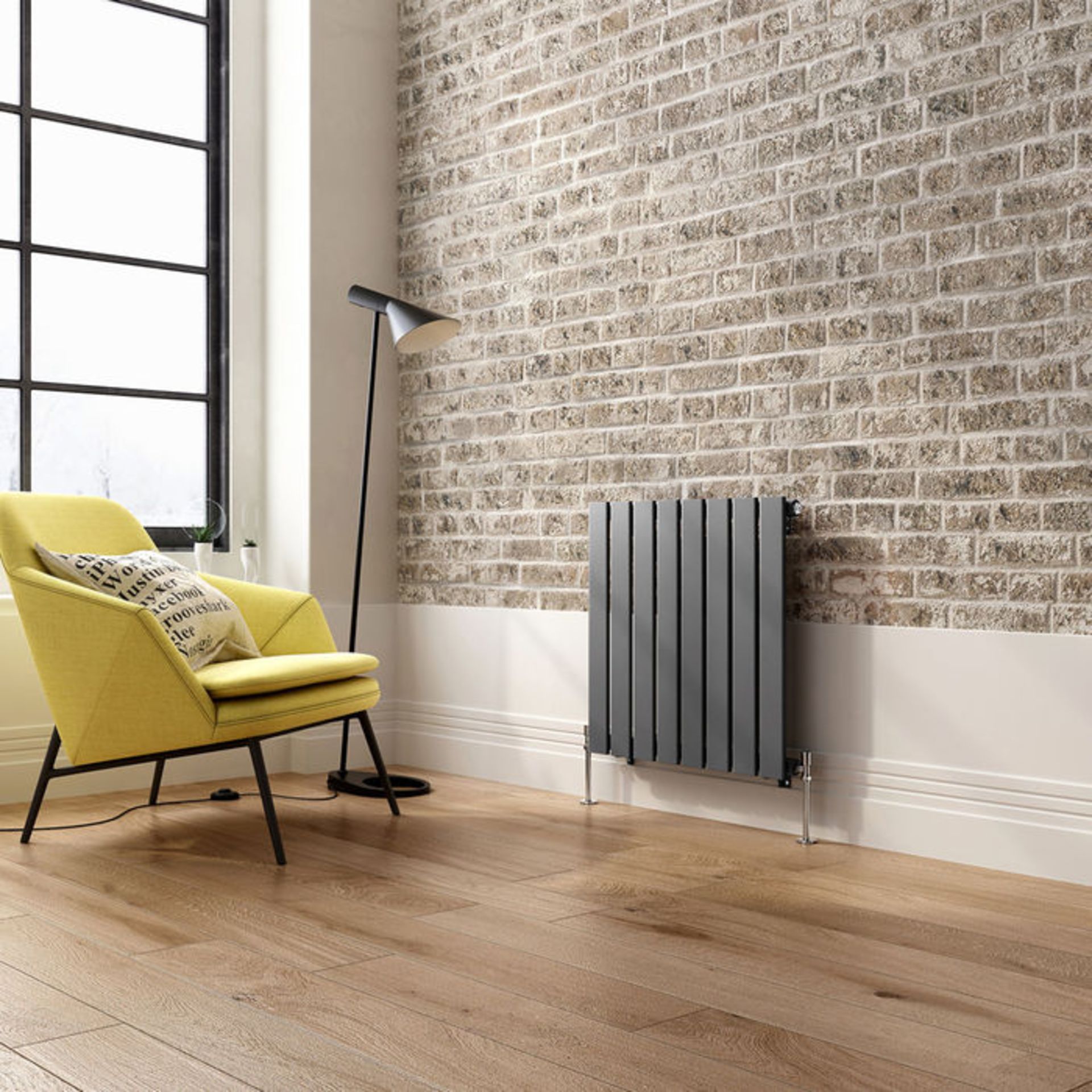 (NY144) 600x604mm Anthracite Single Flat Panel Horizontal Radiator. RRP £219.99. Made from high - Image 3 of 4