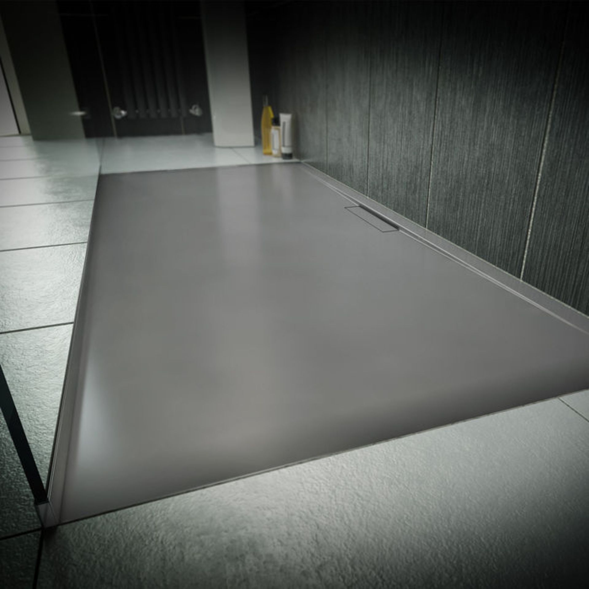(XM43) 1200x800mm Luxe Ultra Slim Stone Shower Tray & Hidden Waste - Black. RRP £499.99.