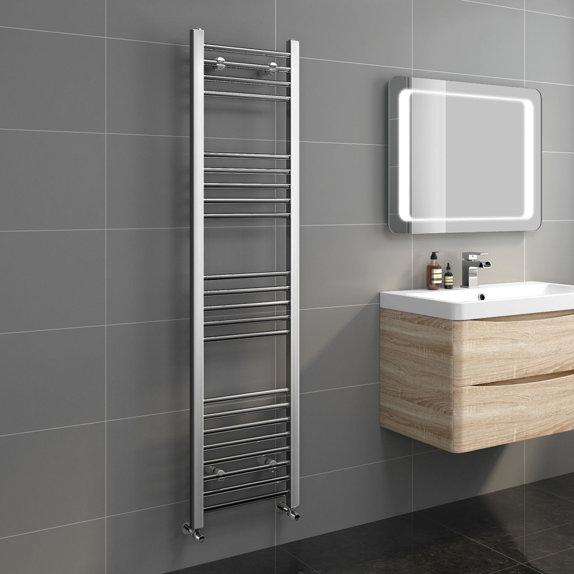 (XM113) 1600x400mm - 20mm Tubes - Chrome Heated Straight Rail Ladder Towel Radiator. Made from