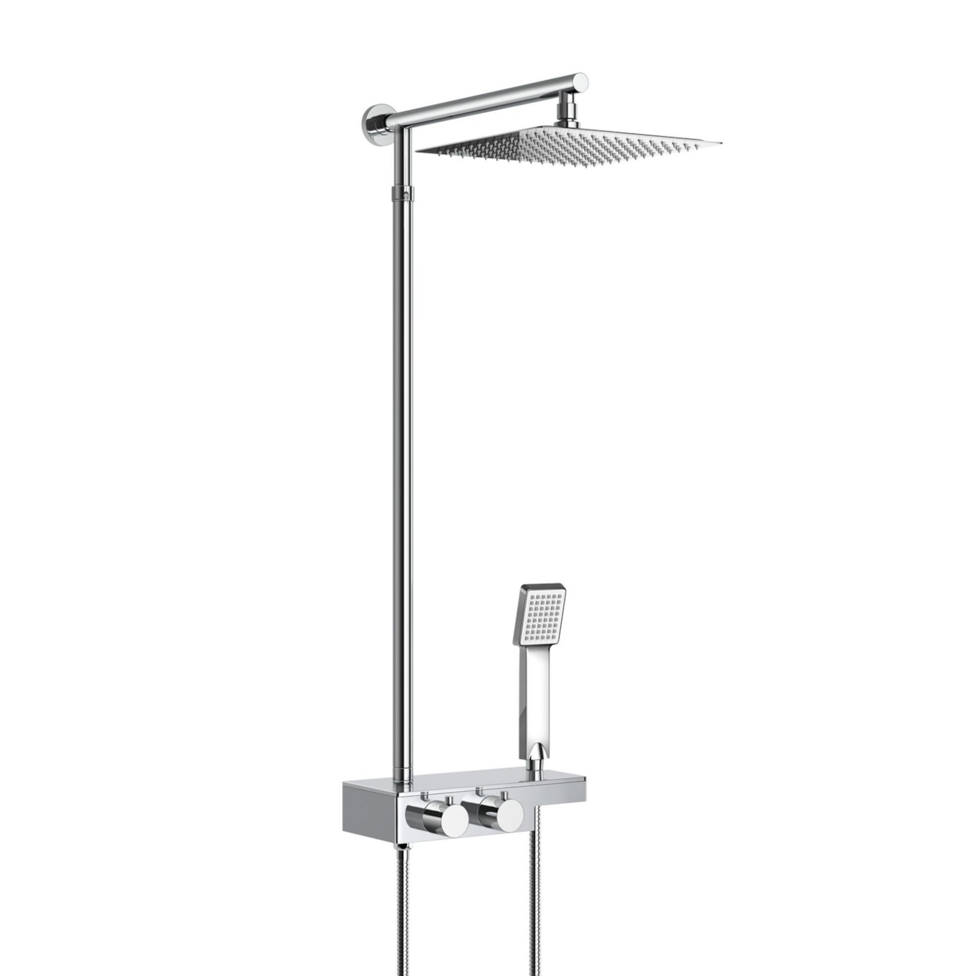 (XM50) Square Exposed Thermostatic Shower Shelf, Kit & Large Head. Style meets function with our