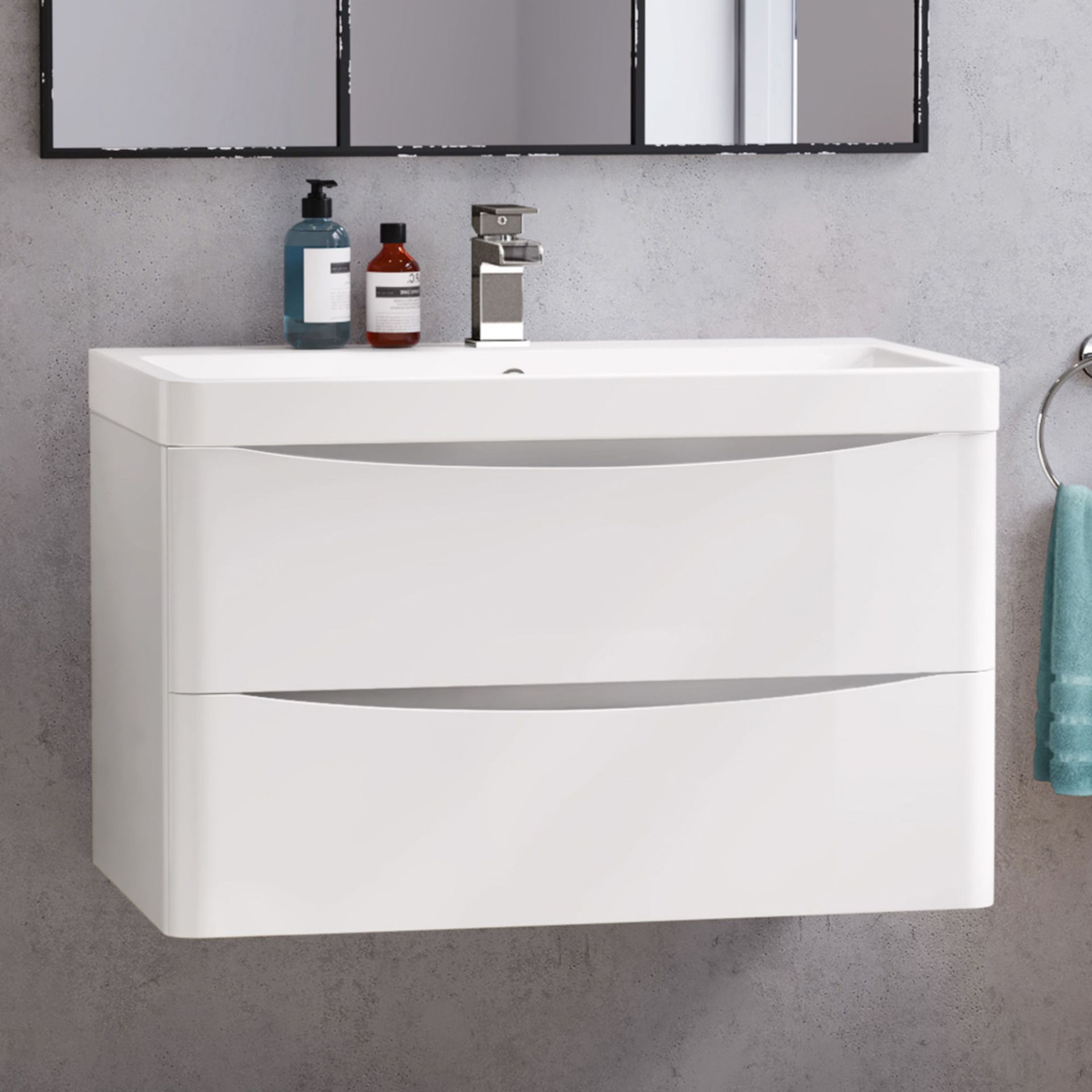 (XM34) 800mm Austin II Gloss White Built In Basin Drawer Unit - Wall Hung. RRP £499.99. Comes