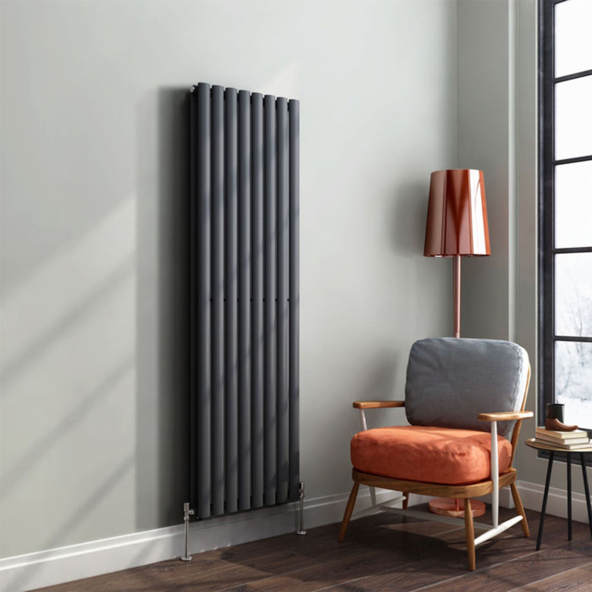 (AL186) 1600x480mm Anthracite Double Oval Tube Vertical Premium Radiator. RRP £399.99. Made from low - Image 4 of 4