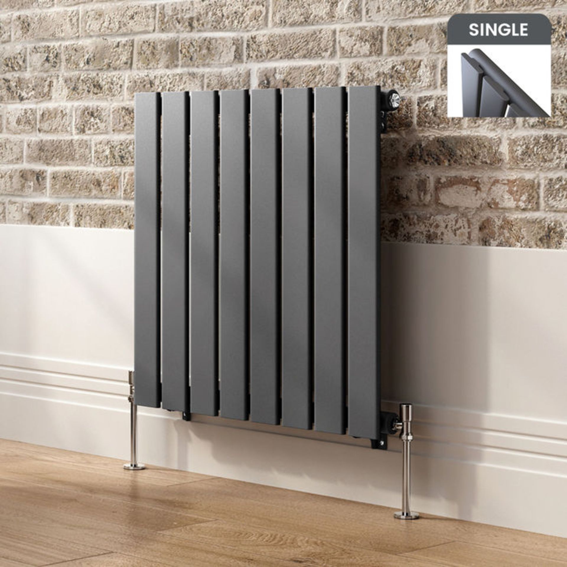 (NY144) 600x604mm Anthracite Single Flat Panel Horizontal Radiator. RRP £219.99. Made from high