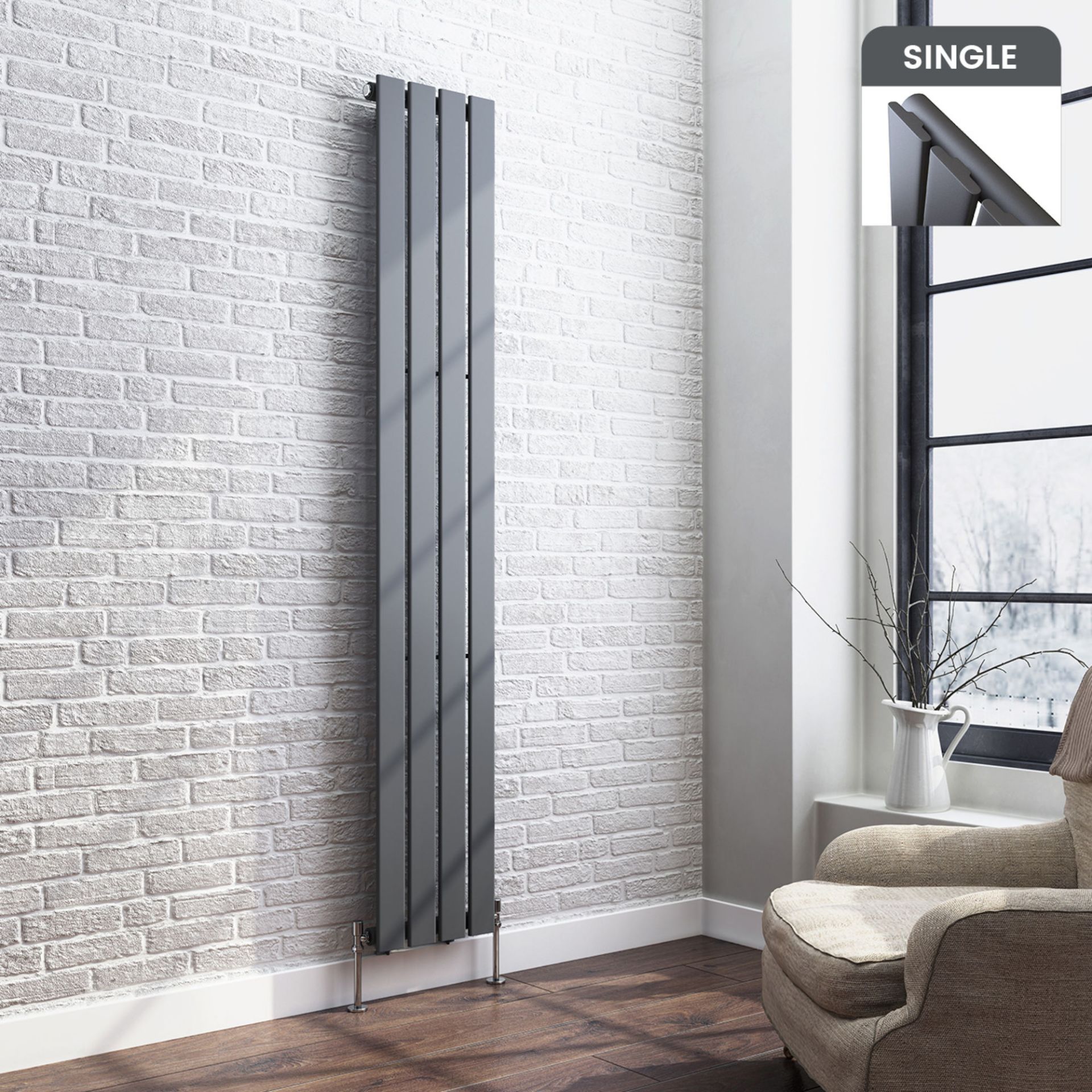 (XM100) 1800x300mm Anthracite Single Flat Panel Vertical Radiator. RRP £249.99. Made with low carbon