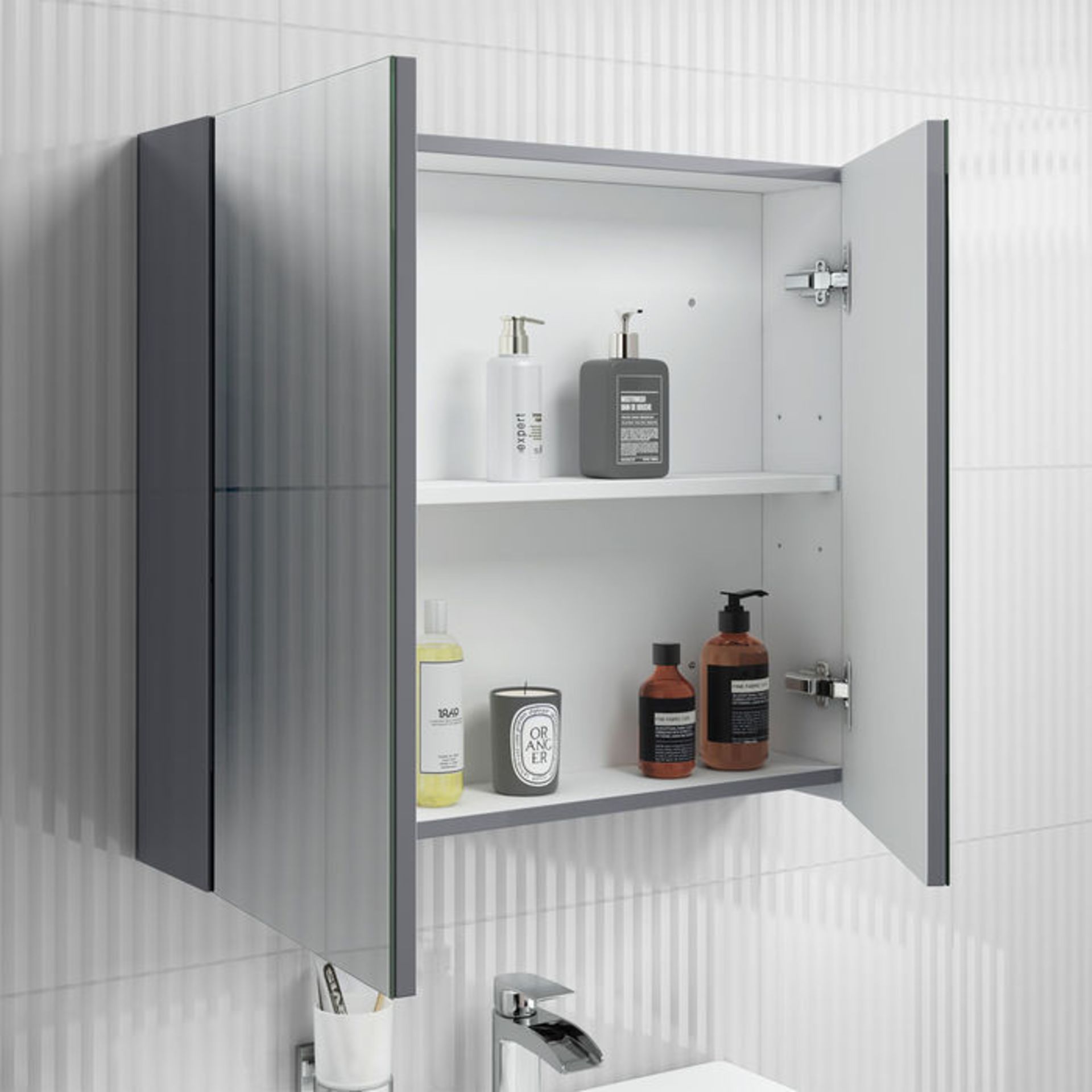 (XM91) 667mm Harper Gloss Grey Double Door Mirror Cabinet. RRP £299.99. Part of our Flat Pack - Image 4 of 4