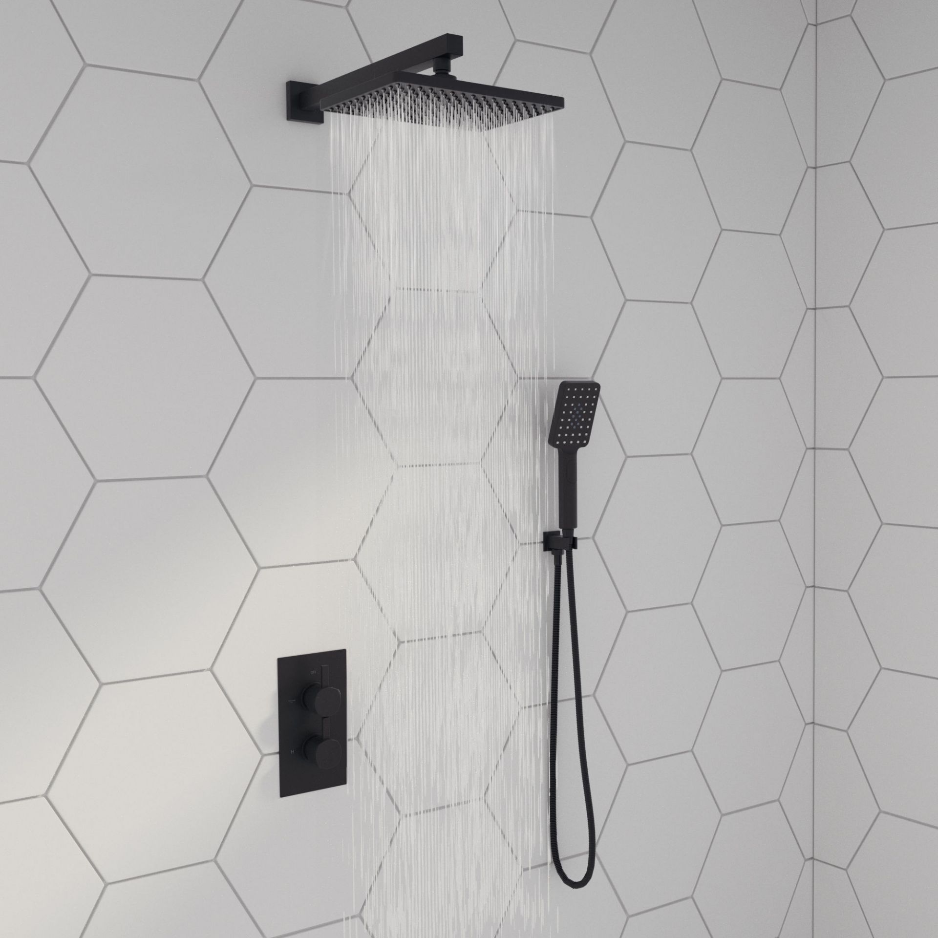 (XM45) Square Concealed Thermostatic Mixer Shower Kit & Large Head, Matte Black. Premium on trend