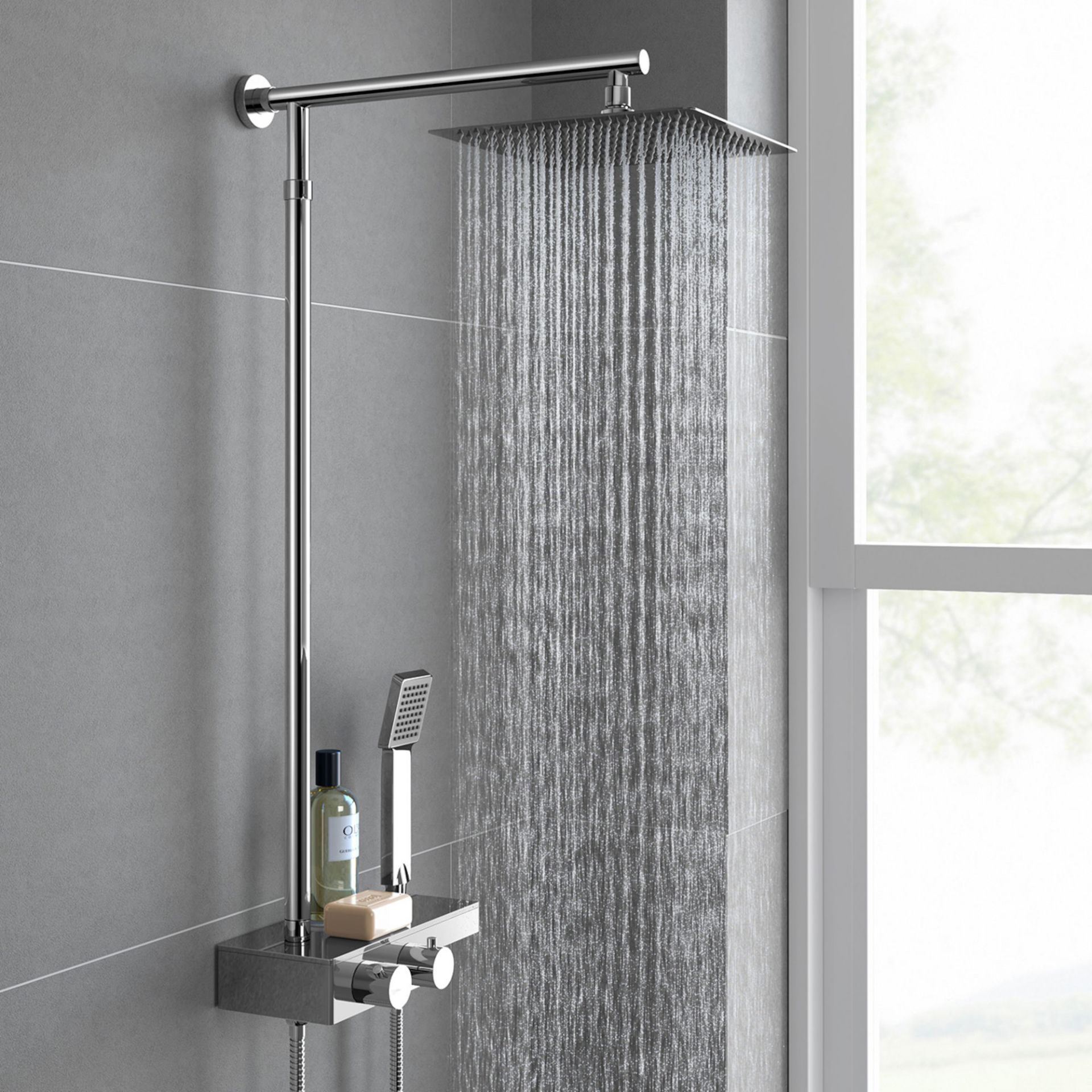 (XM50) Square Exposed Thermostatic Shower Shelf, Kit & Large Head. Style meets function with our - Image 2 of 6