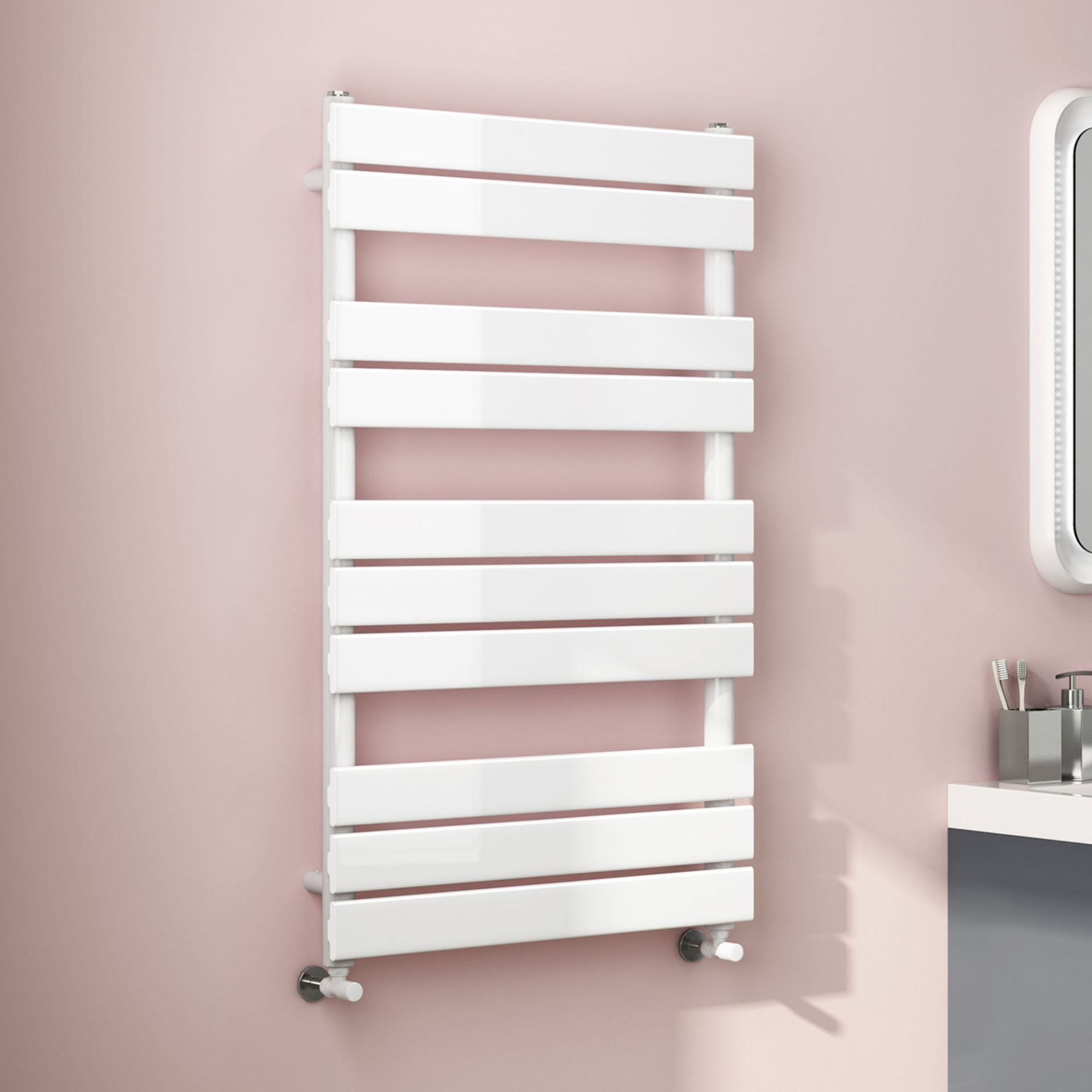 (XM26) 1000x600mm White Flat Panel Ladder Towel Radiator. RRP £267.99. Made from low carbon steel