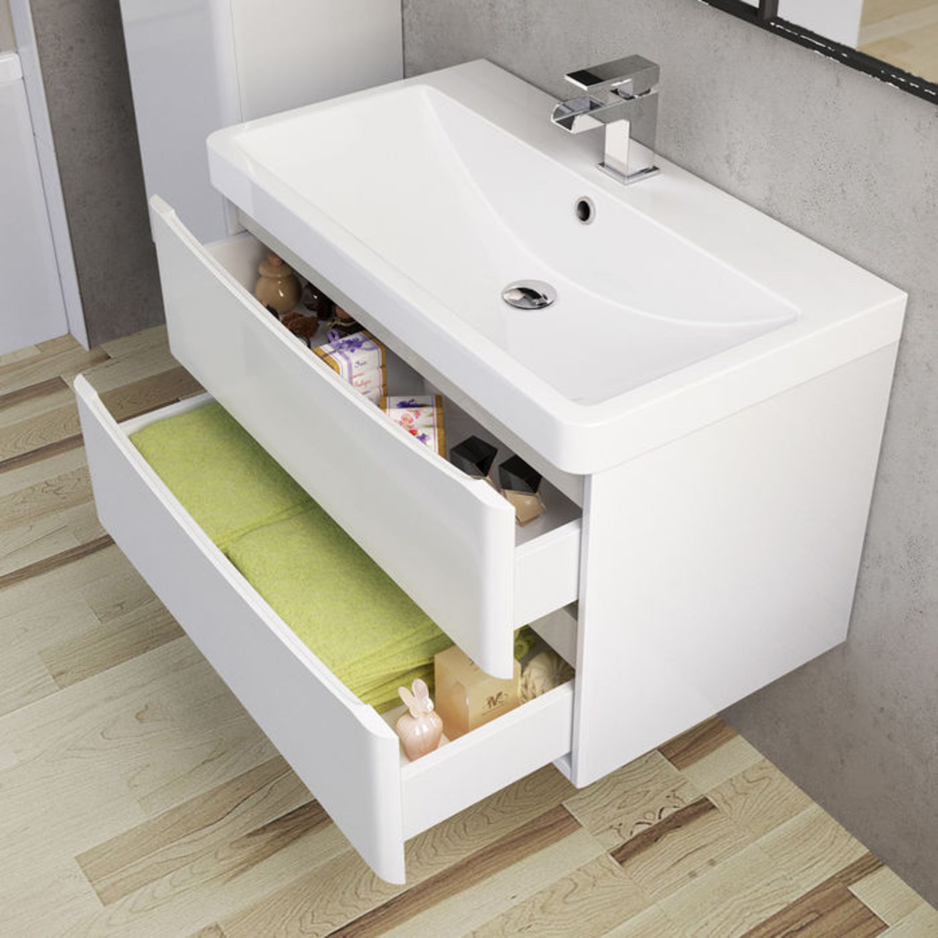 (XM34) 800mm Austin II Gloss White Built In Basin Drawer Unit - Wall Hung. RRP £499.99. Comes - Image 2 of 4