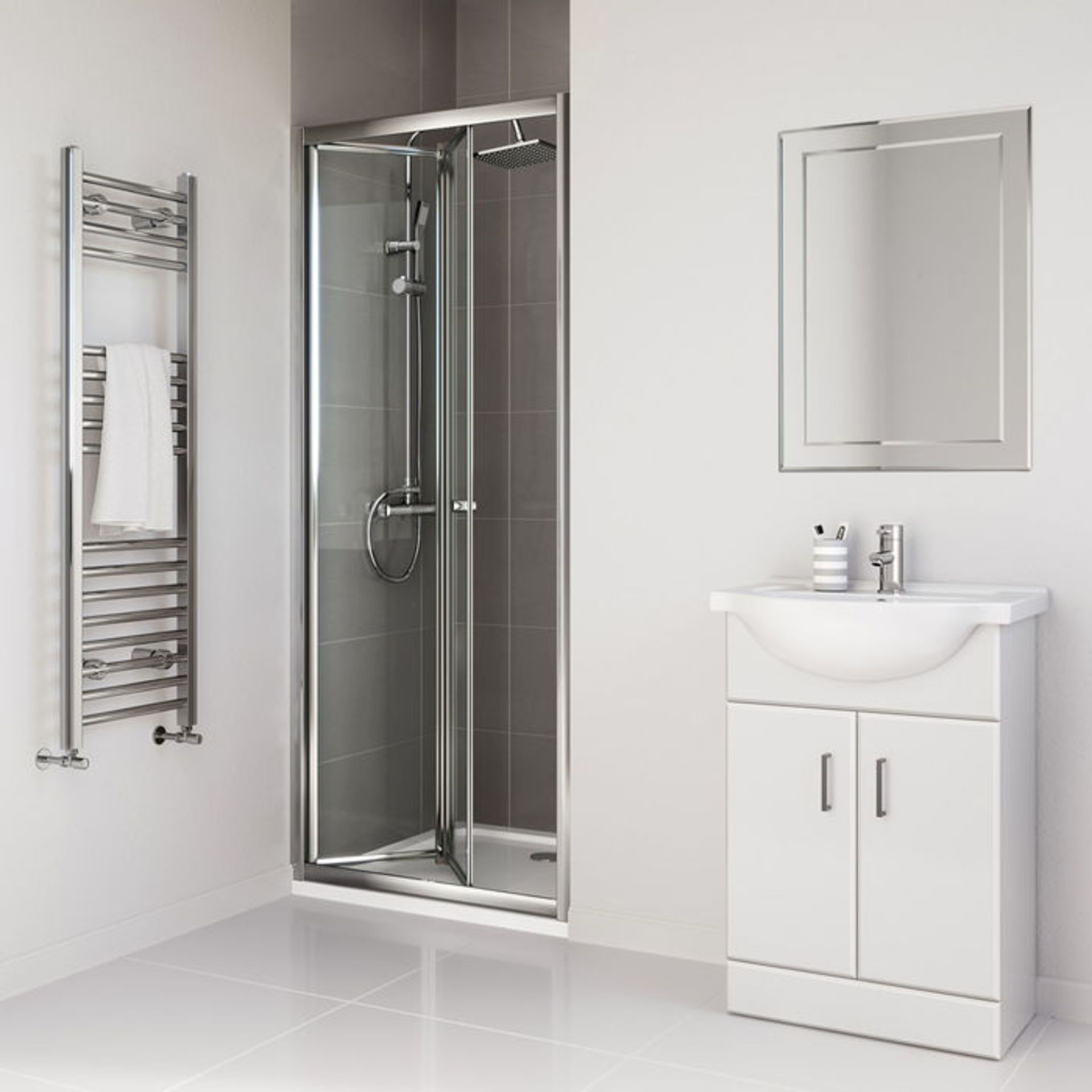 (XM12) 800mm - Elements Bi Fold Shower Door. RRP £299.99. 4mm Safety Glass Fully waterproof tested - Image 3 of 5