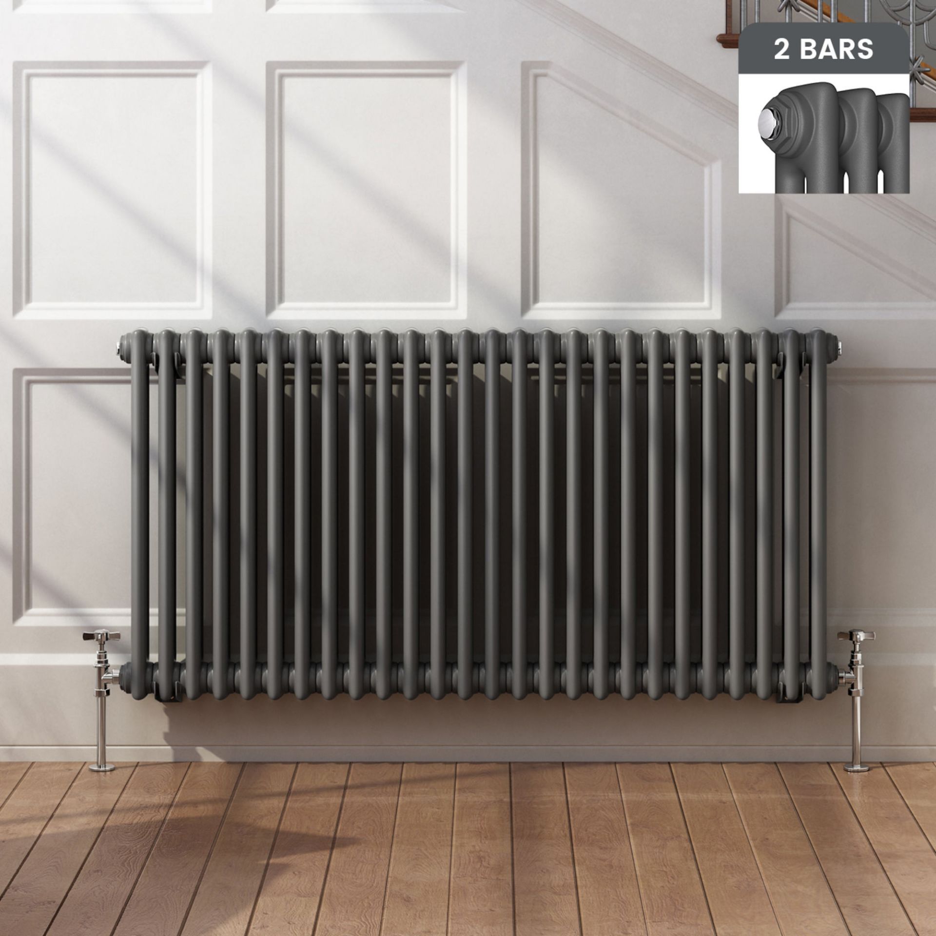 (XM10) 600x1188mm Anthracite Double Panel Horizontal Colosseum Traditional Radiator. RRP £399.99.