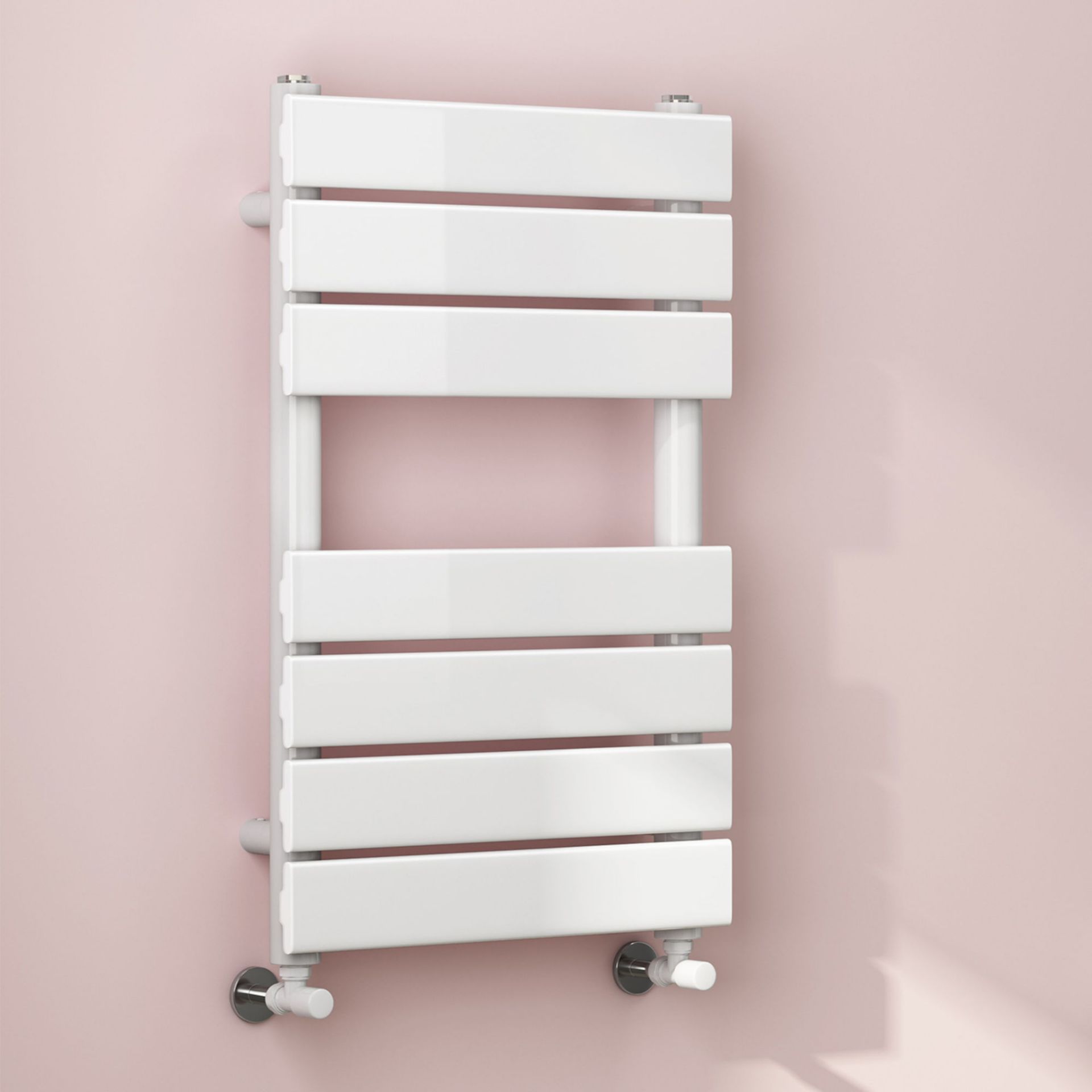 (XM108) 650x400mm White Flat Panel Ladder Towel Radiator. Made from low carbon steel with a high