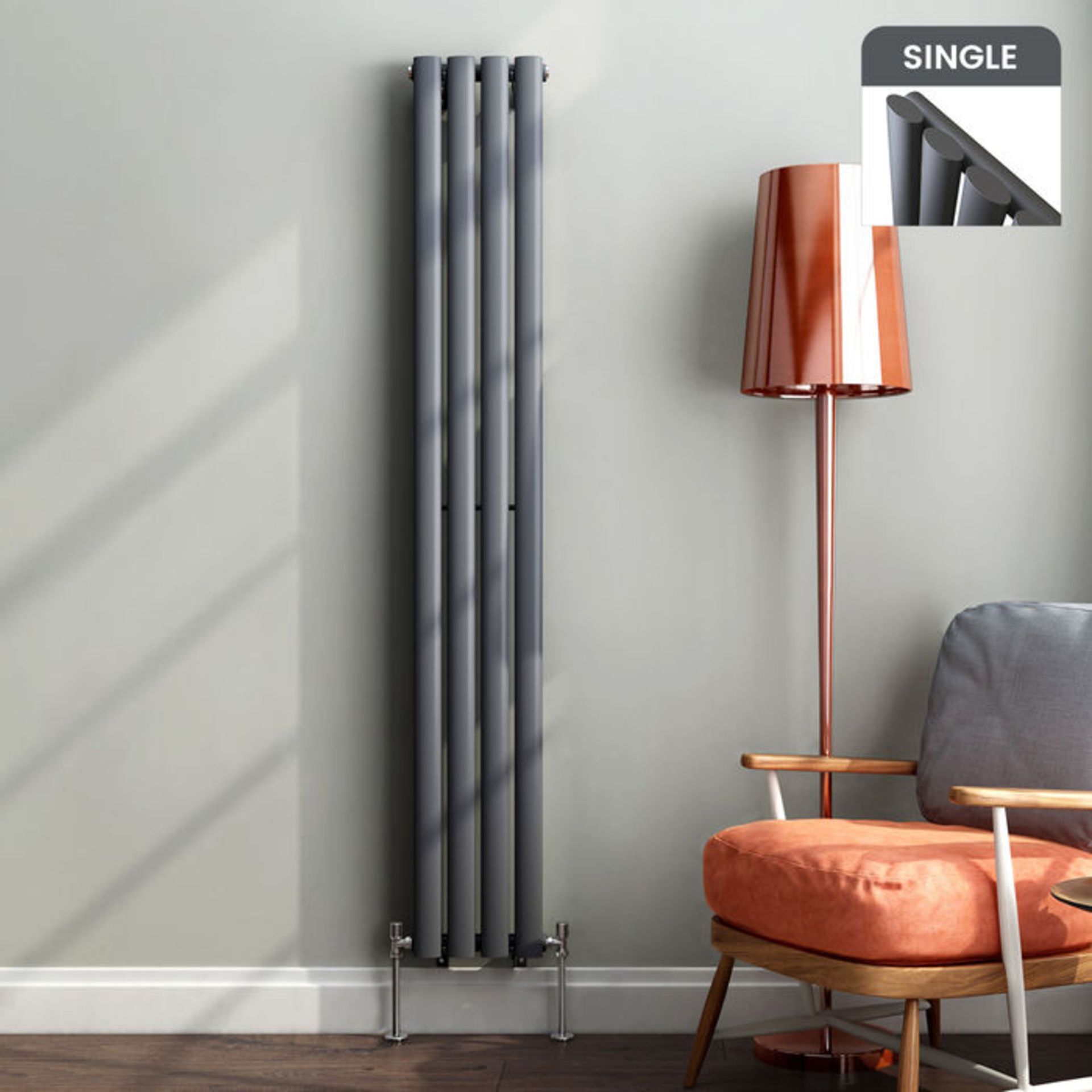 (AH201) 1600x240mm Anthracite Single Oval Tube Vertical Radiator. Made from low carbon steel with a